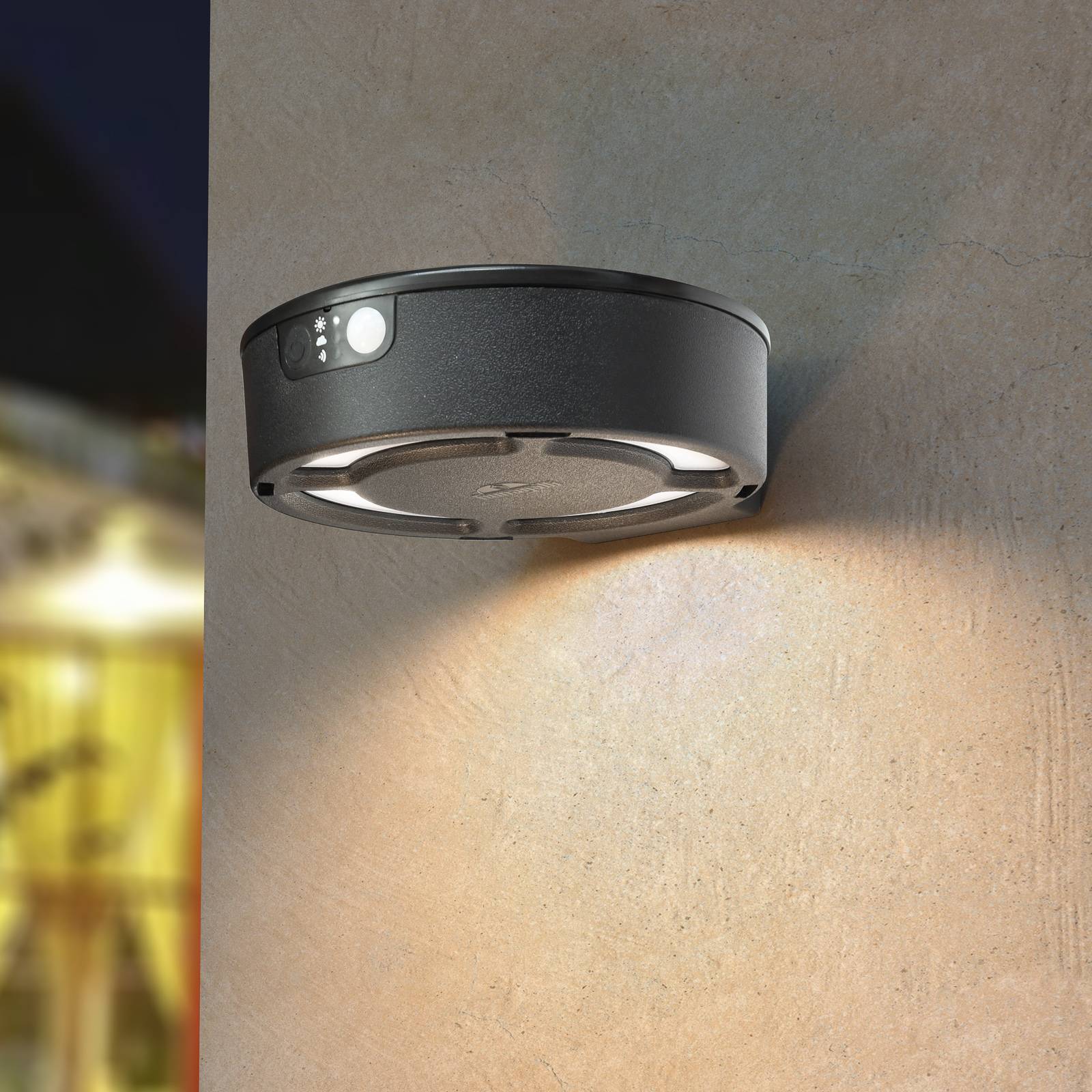LED-aurinkoseinälamppu Fortunato musta, CCT sensor