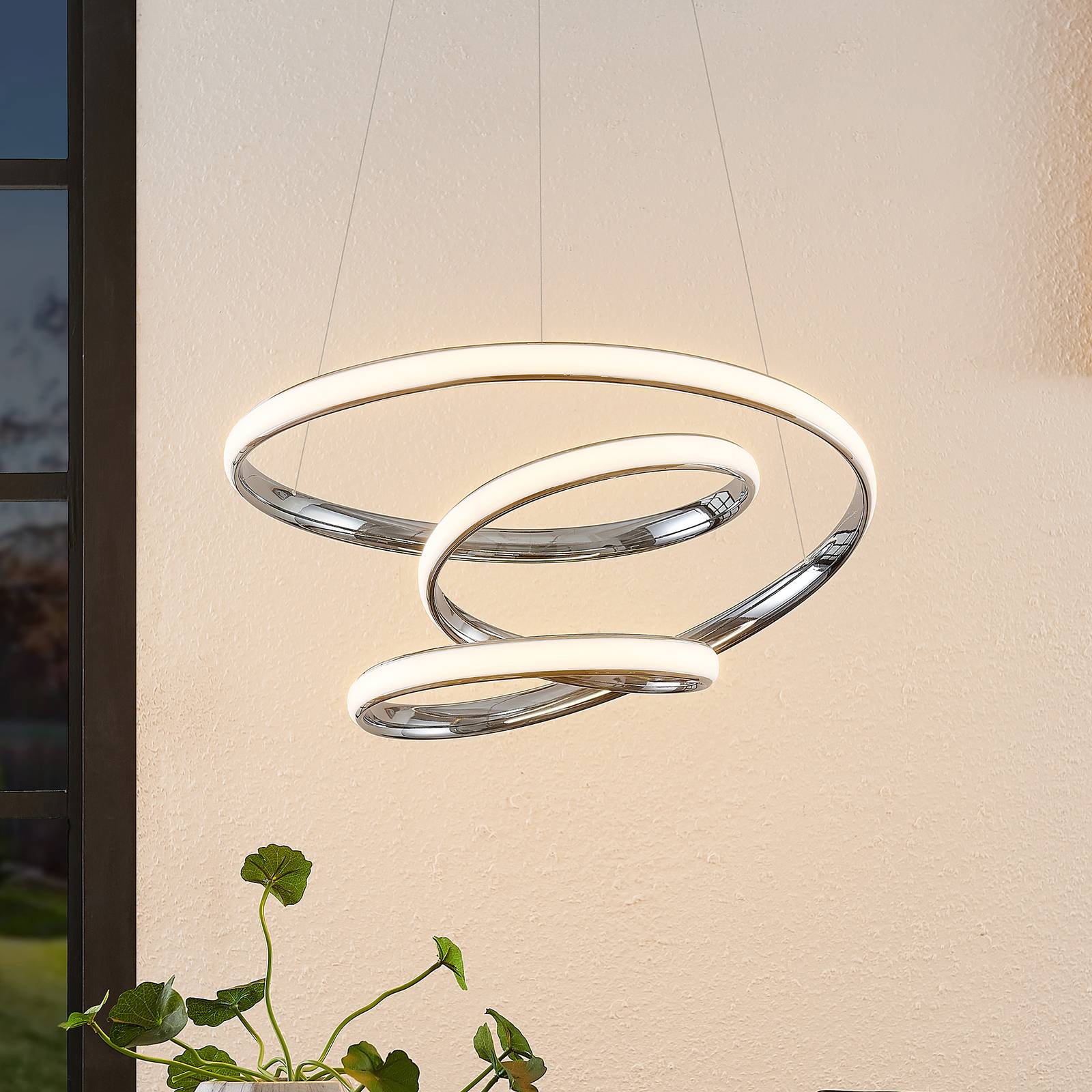 Lucande Sakina -LED-riippuvalaisin kromi Ø 48 cm