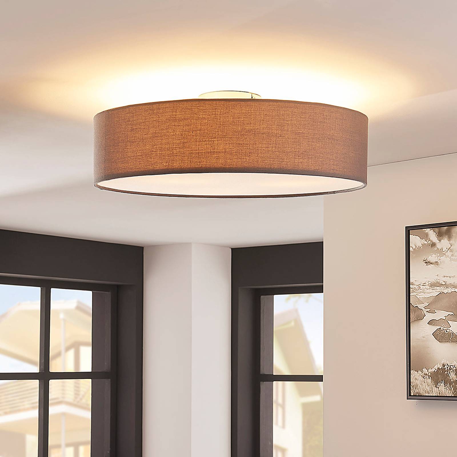 Harmaa LED-kattovalaisin Sebatin, kangasta