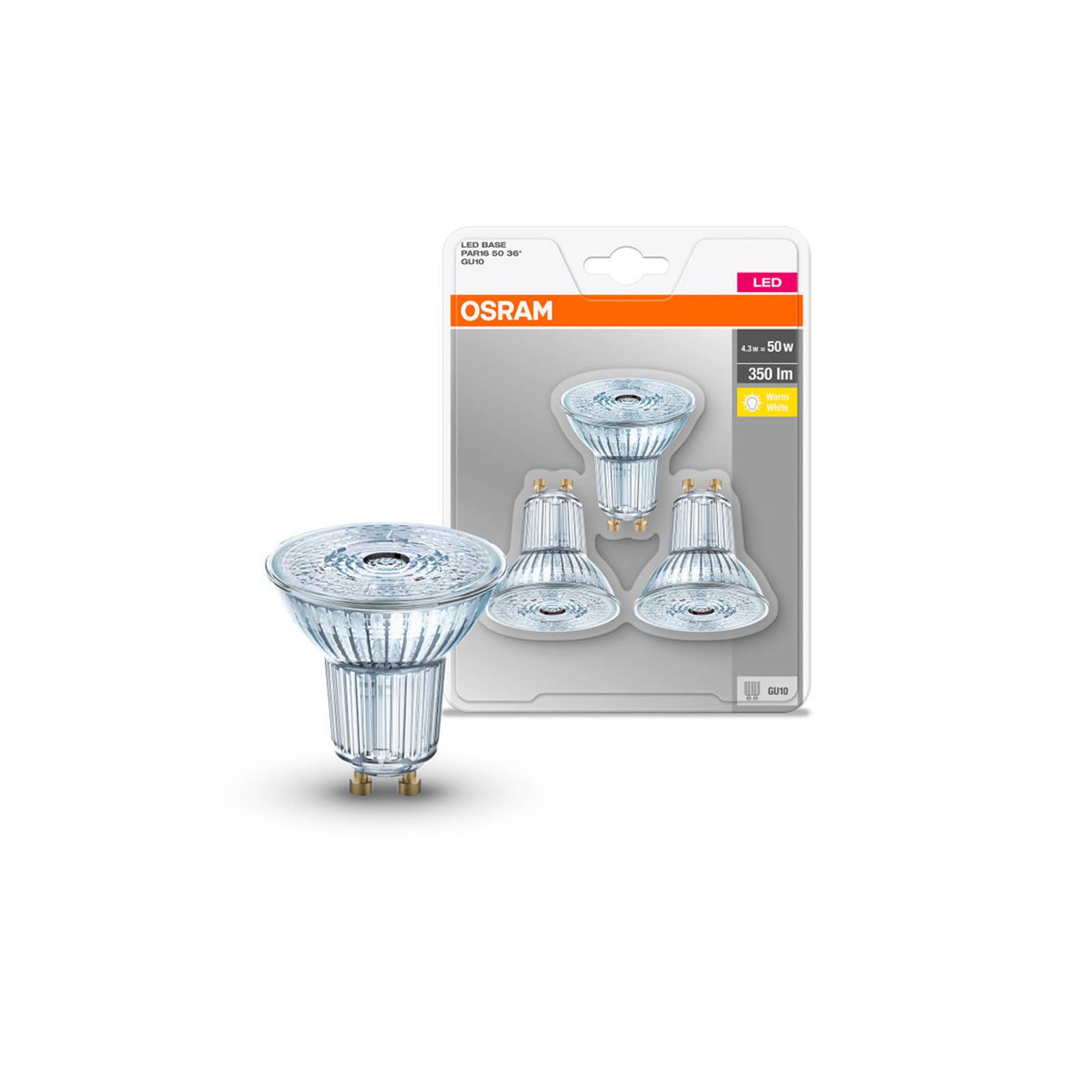 OSRAM-LED-heljastin GU10 4,3W 2700K 350lm 36, 3