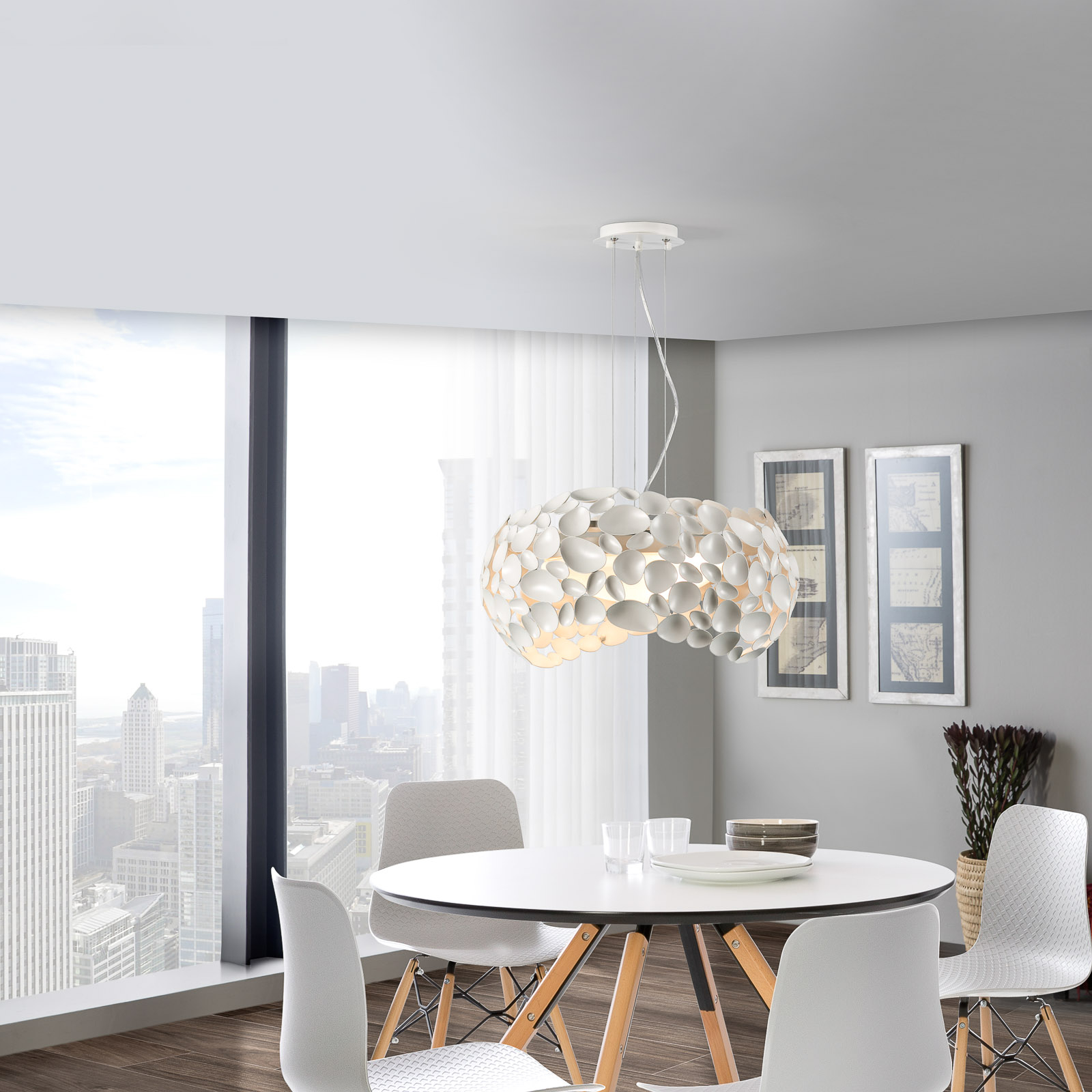 LED-riippuvalaisin Narisa 5xG9, Ø47cm, valkoinen