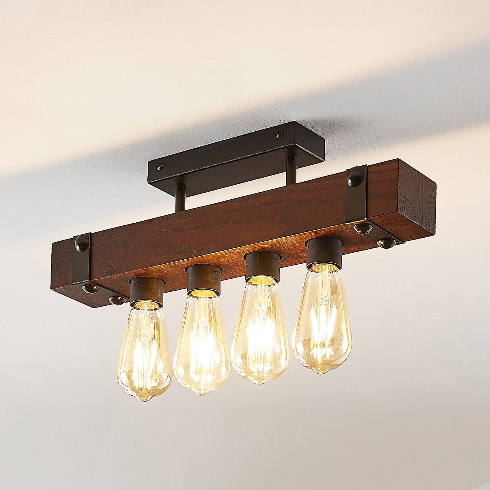Lindby Michaela -kattovalo, puupalkki, 4-lamp.