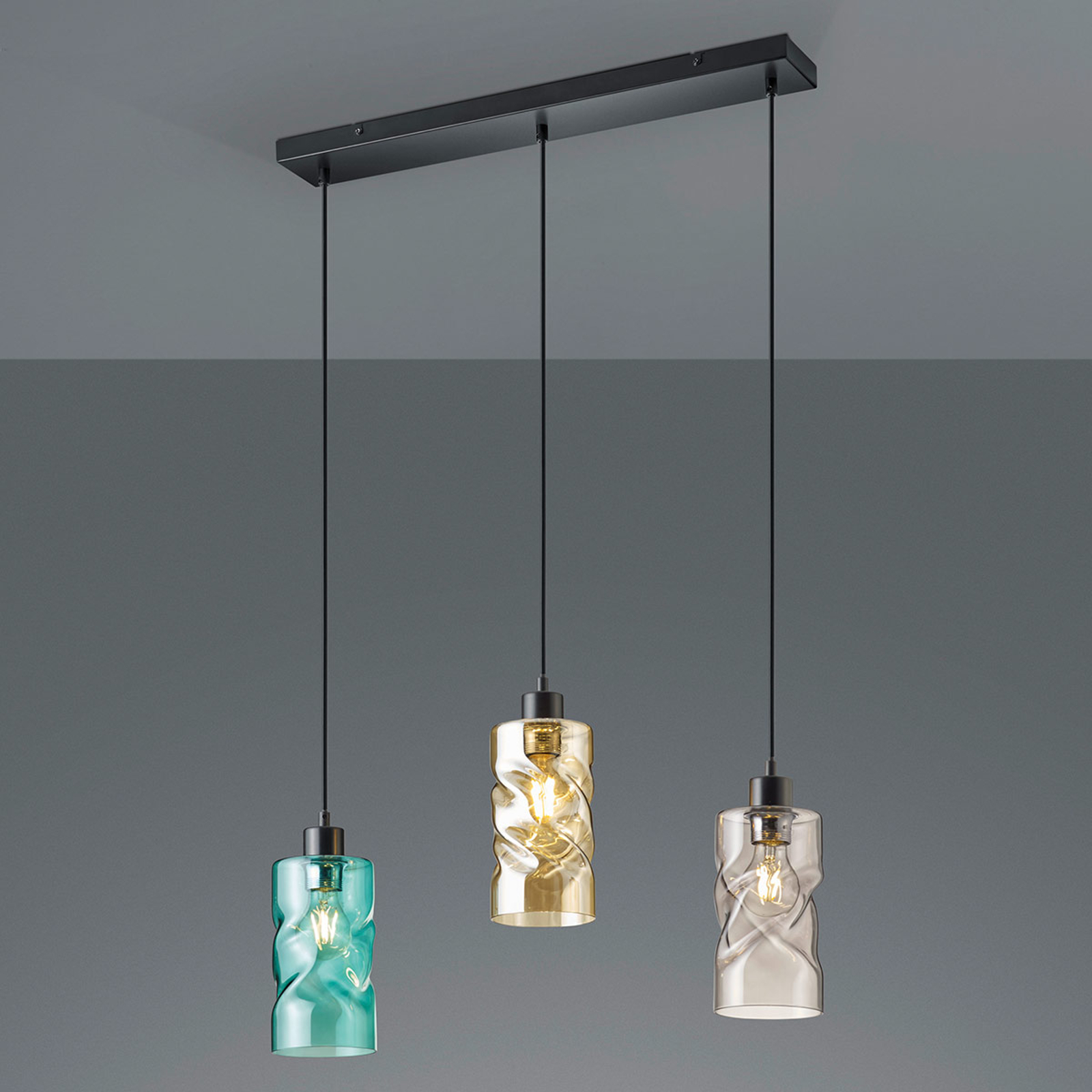 Tankoriippuvalaisin Swirl, lasivarjostimet 3-lamp.