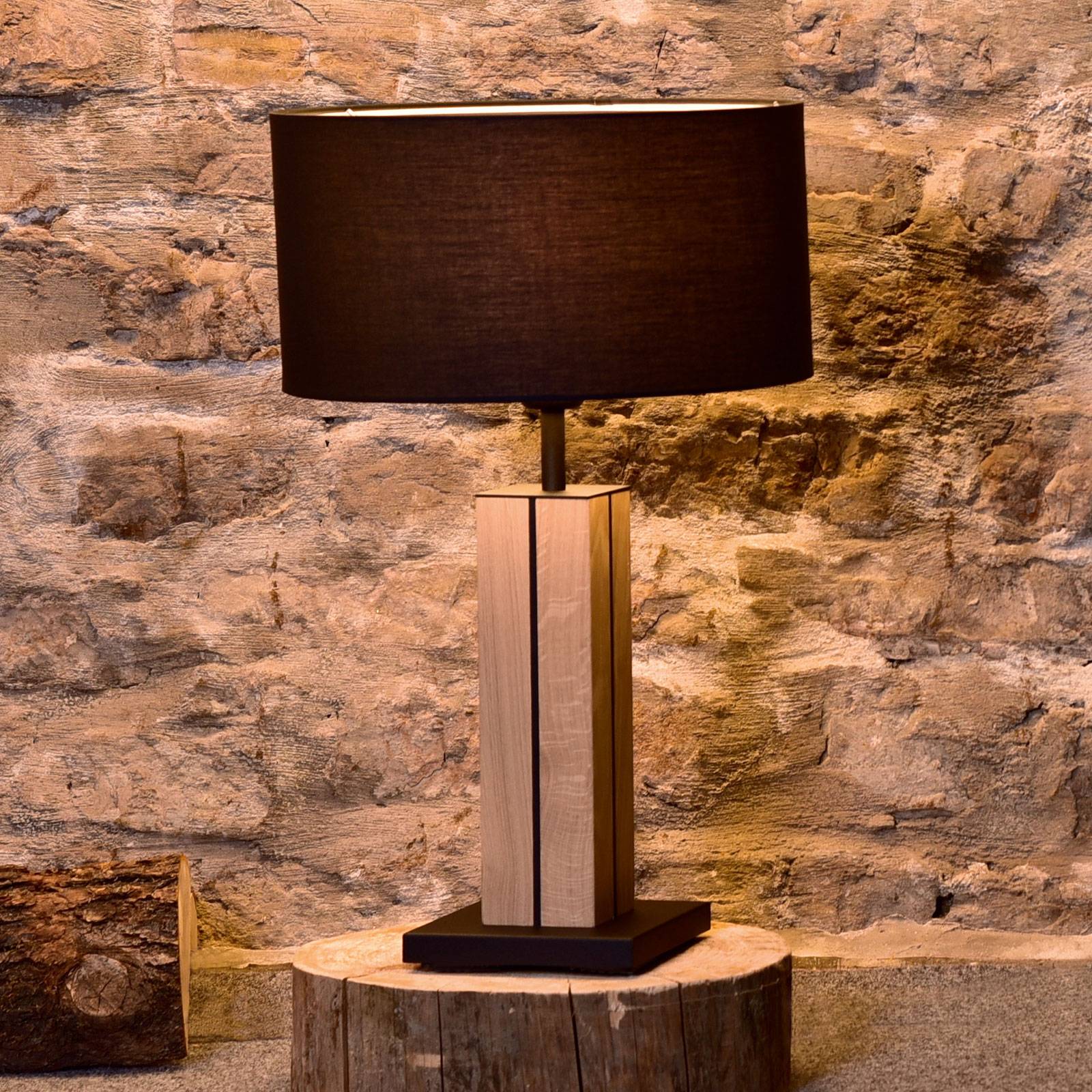 HerzBlut Dana-pöytälamppu luonnontammi, musta 56cm