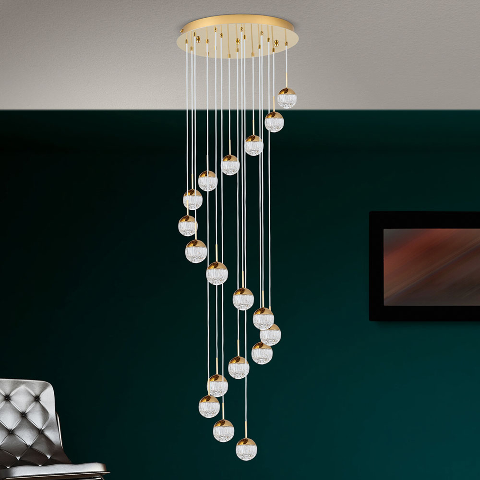LED-riippuvalaisin Ball 18-lamppuinen, kulta/kerma