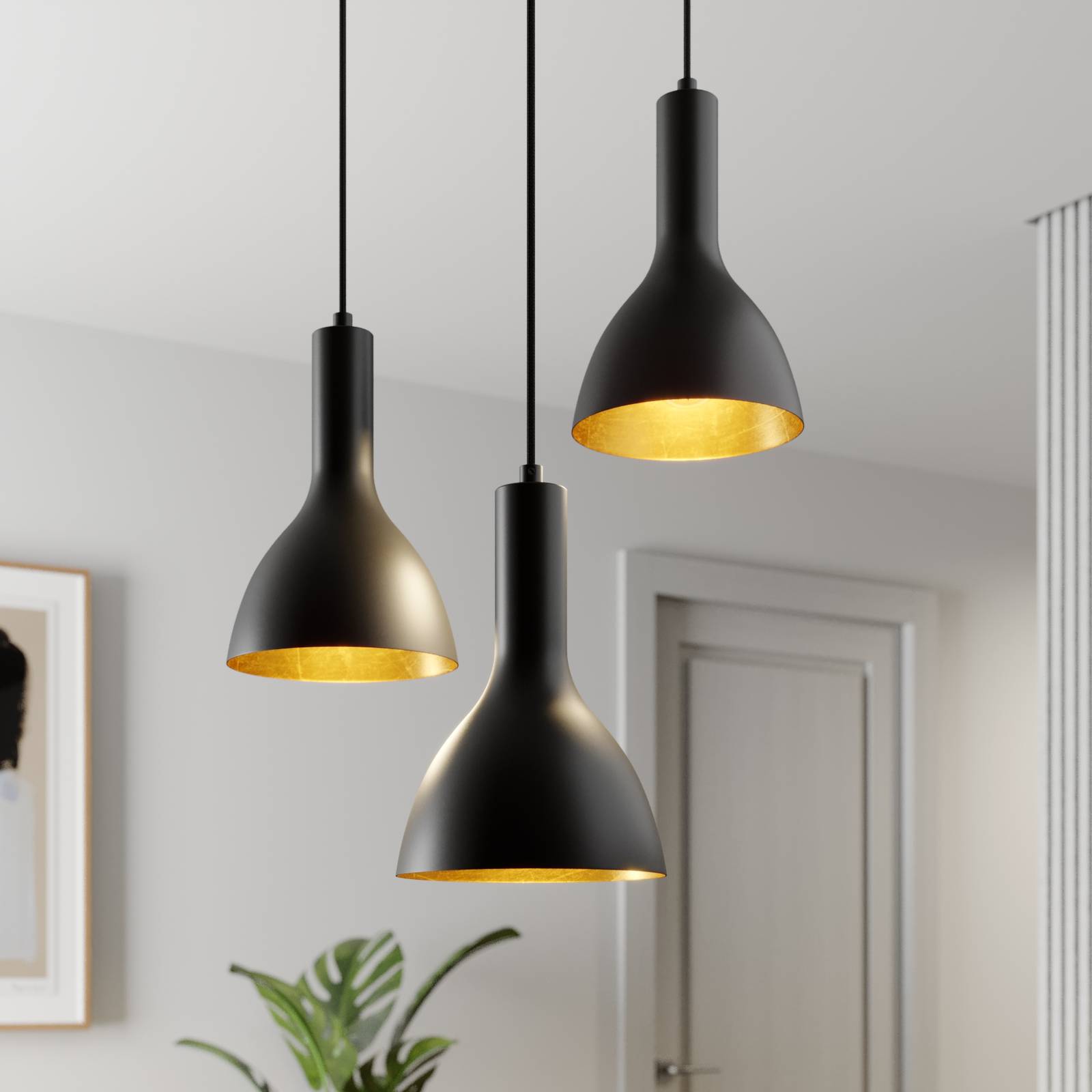 Arcchio Cosmina -riippuvalo, 3-lamp., musta