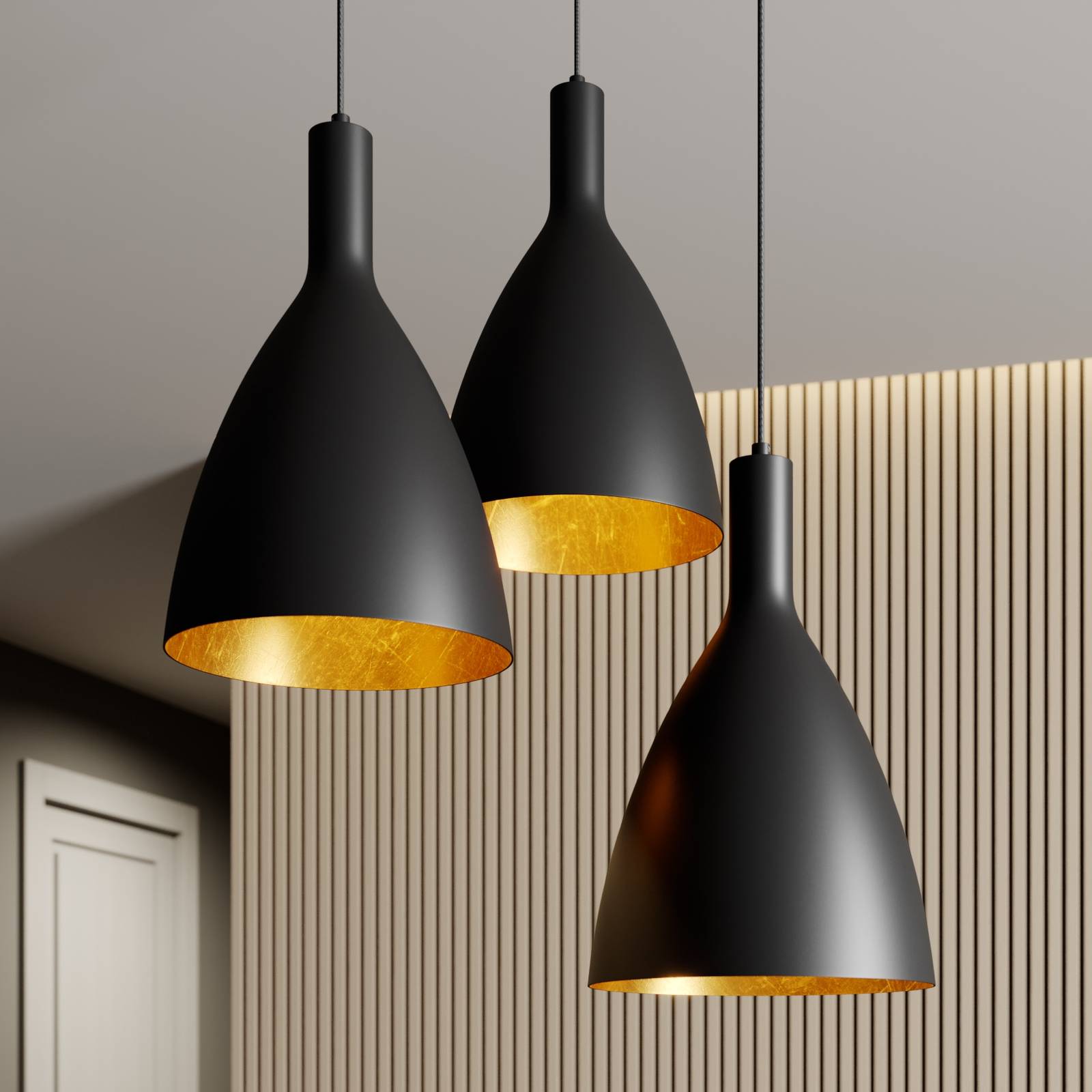 Arcchio Arthuria -riippuvalo, 3-lamp., musta