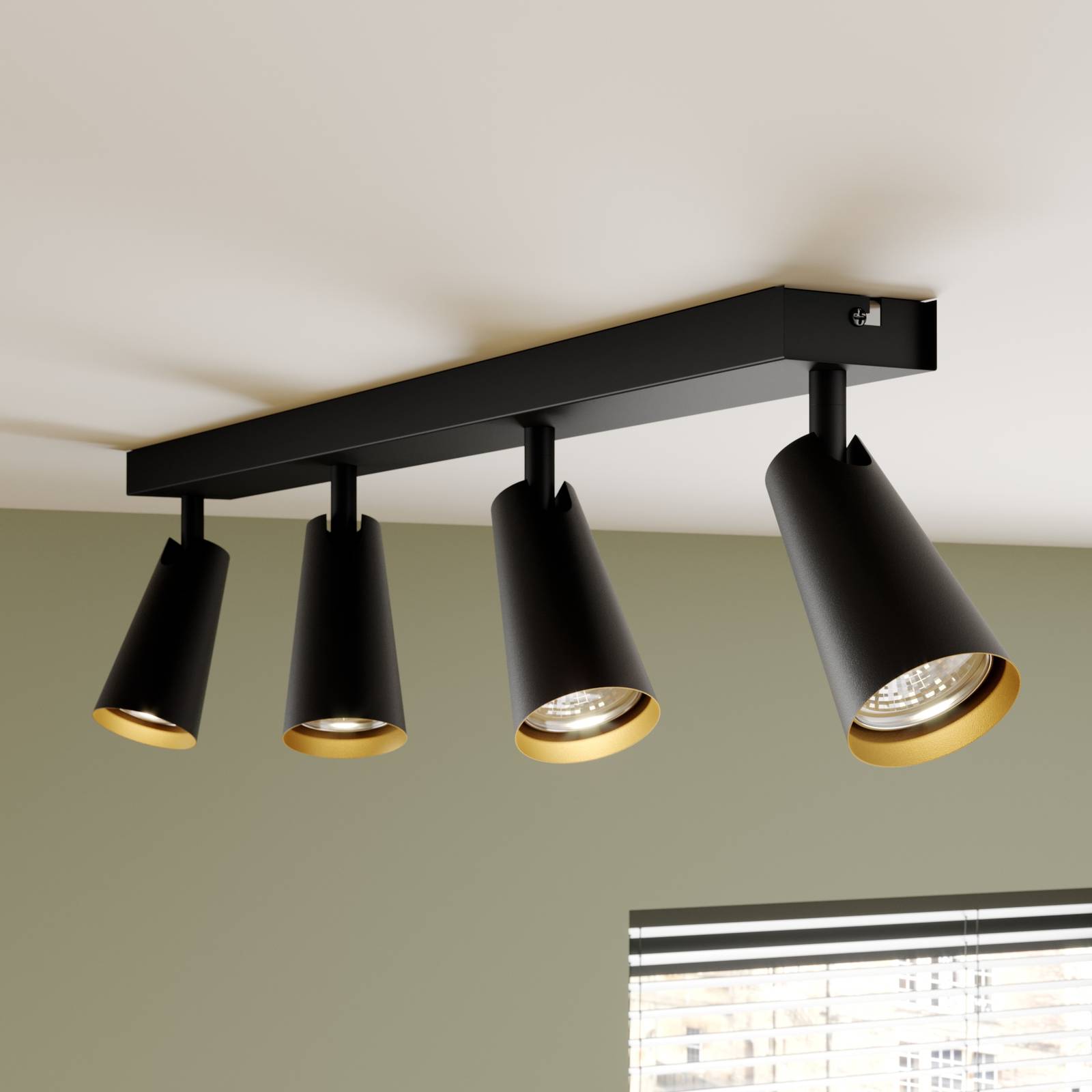 Lucande Angelina -kattovalo, musta-kulta, 4-lamp.