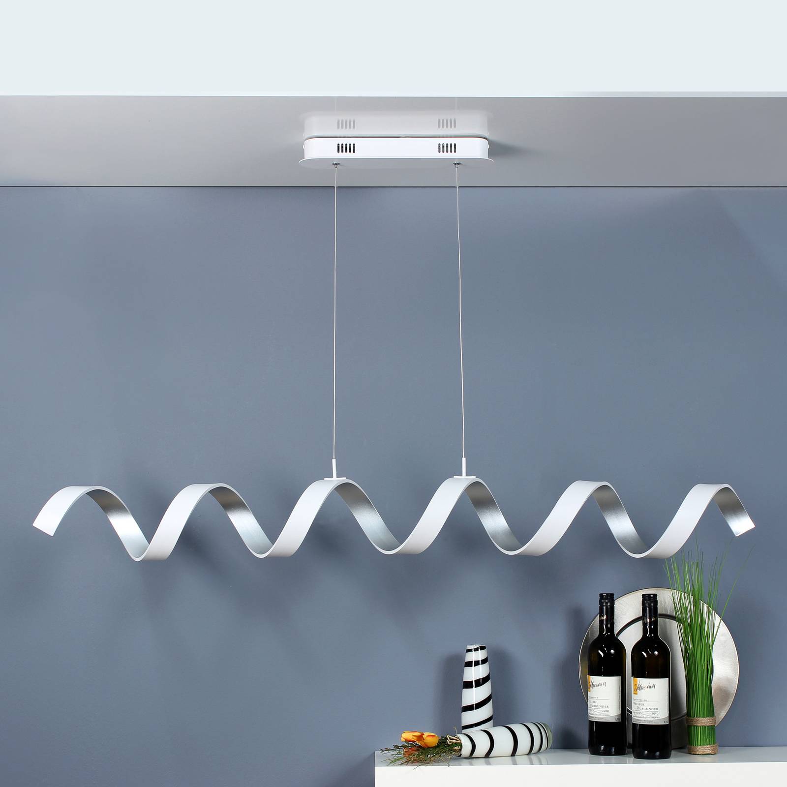LED-riippuvalaisin Helix, valkoinen-hopea, 125cm