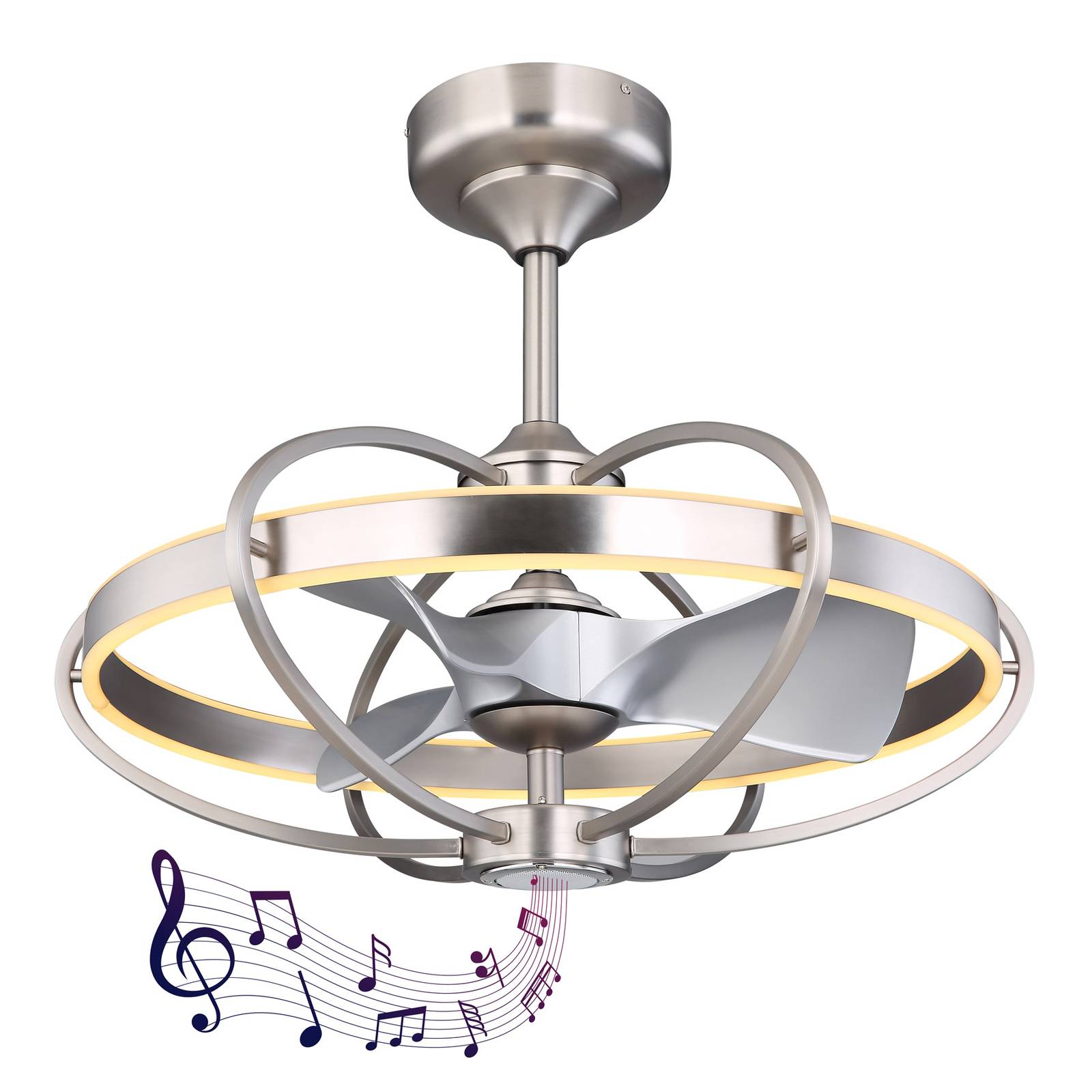 Kattotuuletin Almeni, LED+, kaiutin, nikkeli