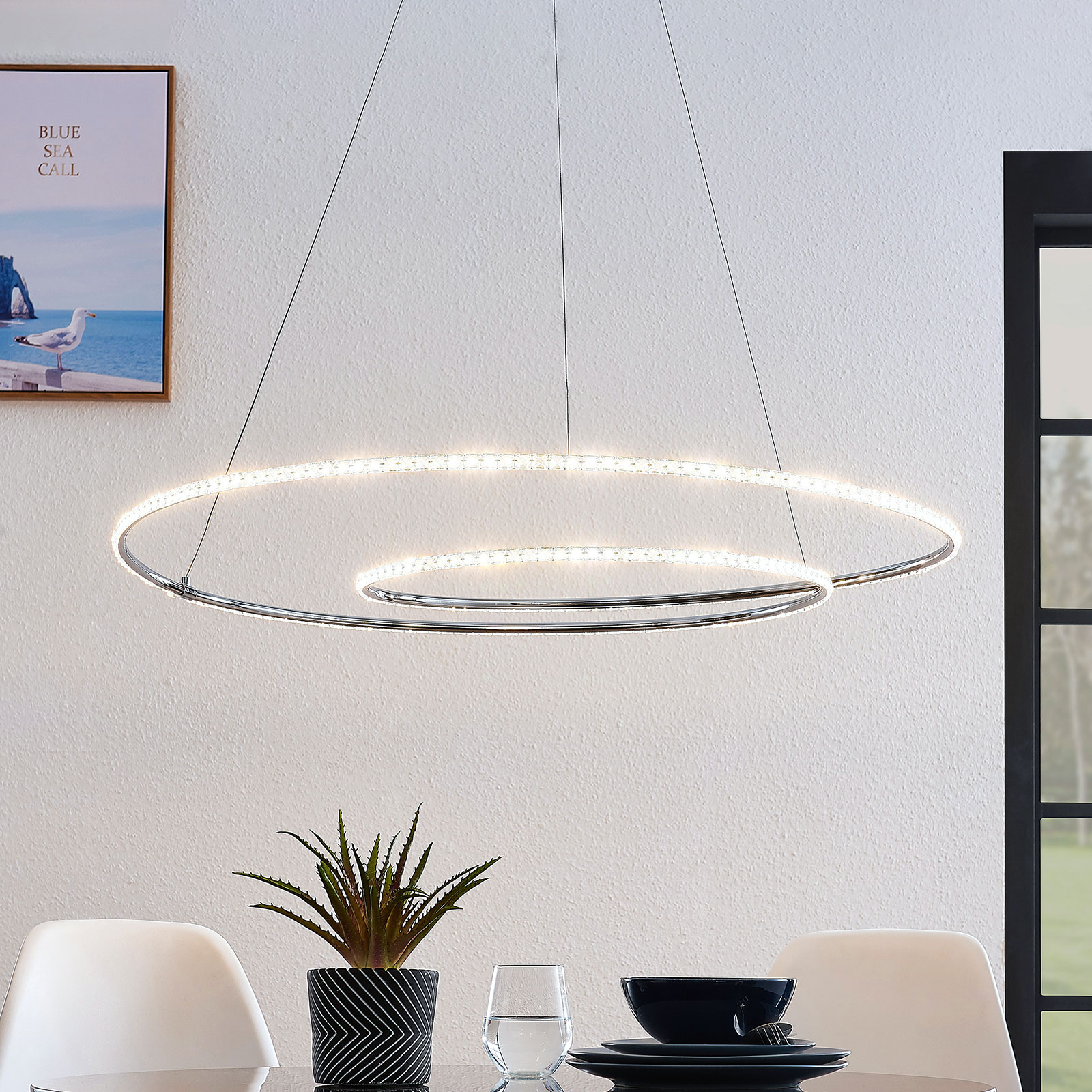 Lindby Lucy LED-riippuvalaisin, 90 cm, kristalli