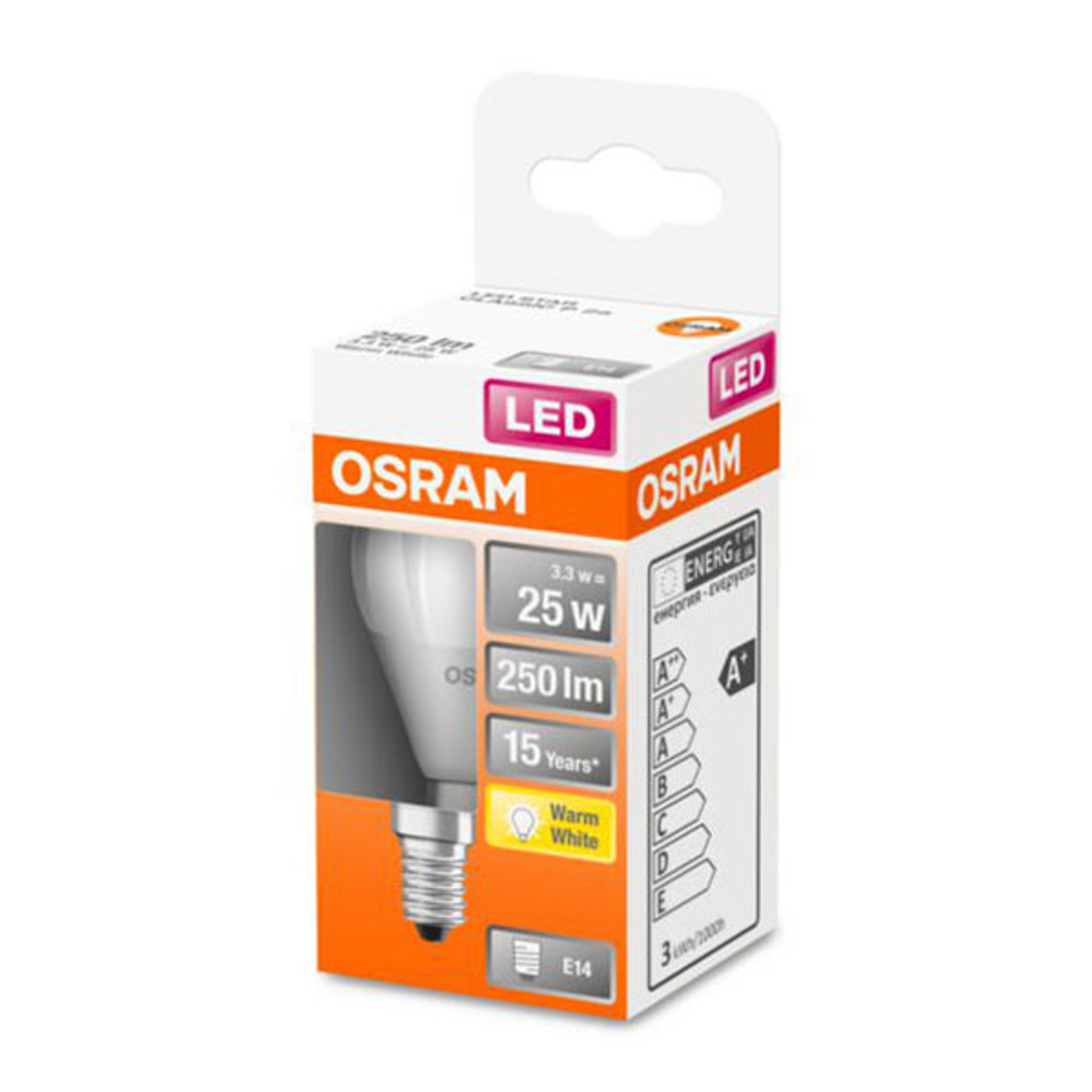 OSRAM Classic P -LED-lamppu E14 3,3W 2 700 K matta