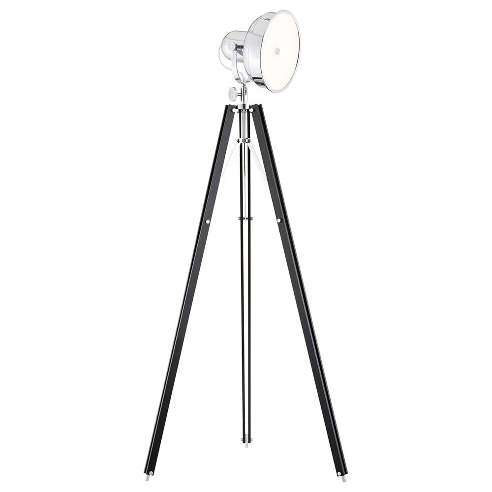 LED-lattiavalo Forada, kolmijalka, puu musta/kromi