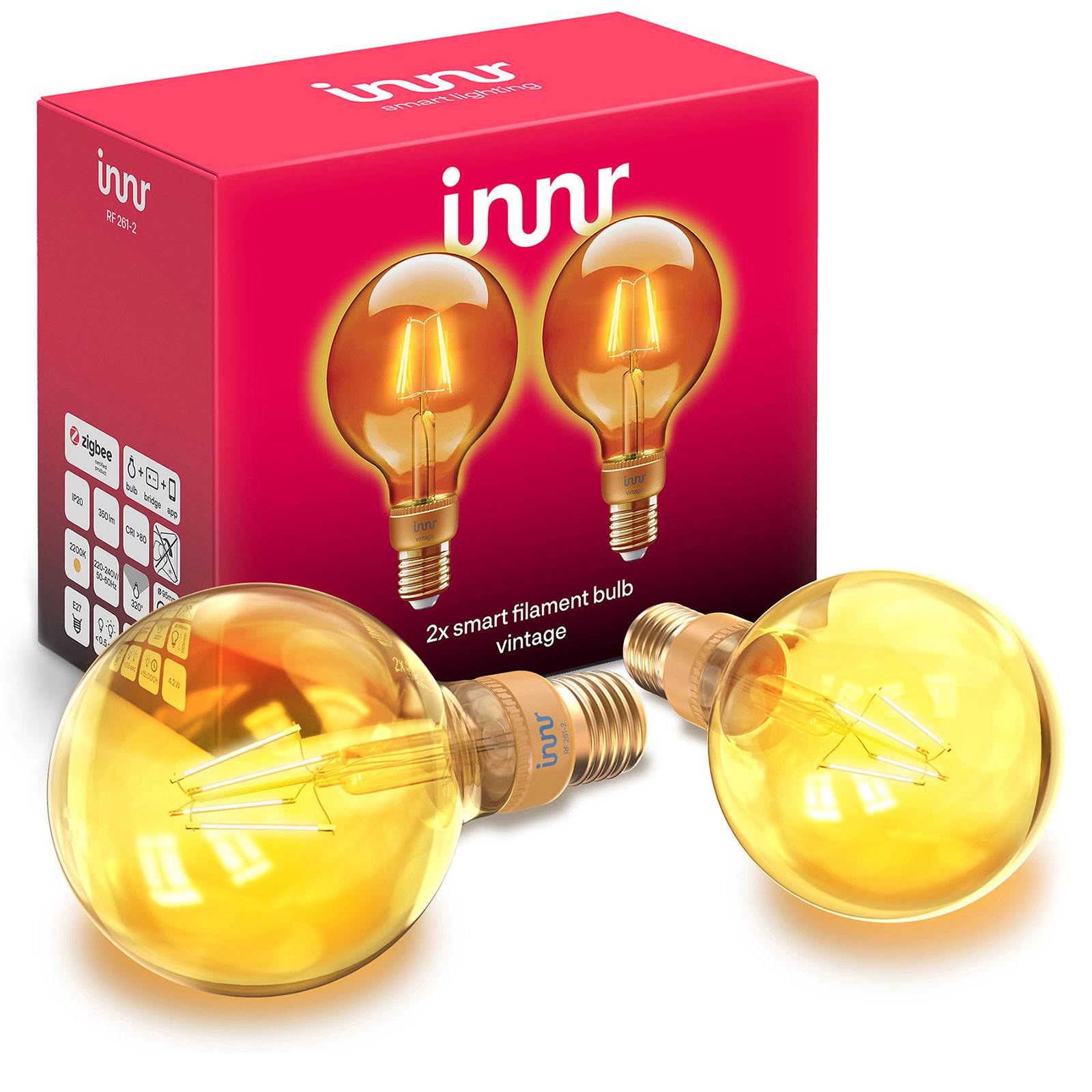 Innr LED-Globe E27 Filament 2200K 4,2W kulta 2 kpl
