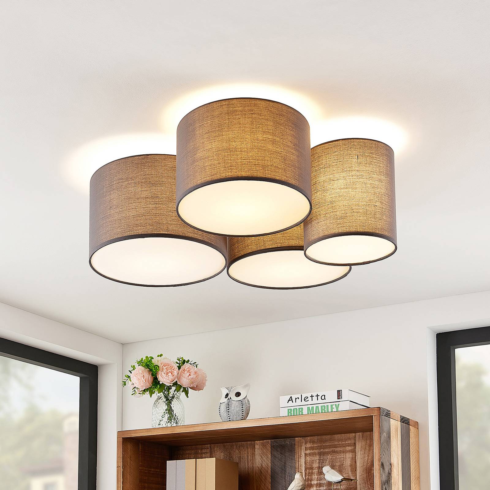Lindby Laurenz -kattovalaisin, 4-lamp., harmaa