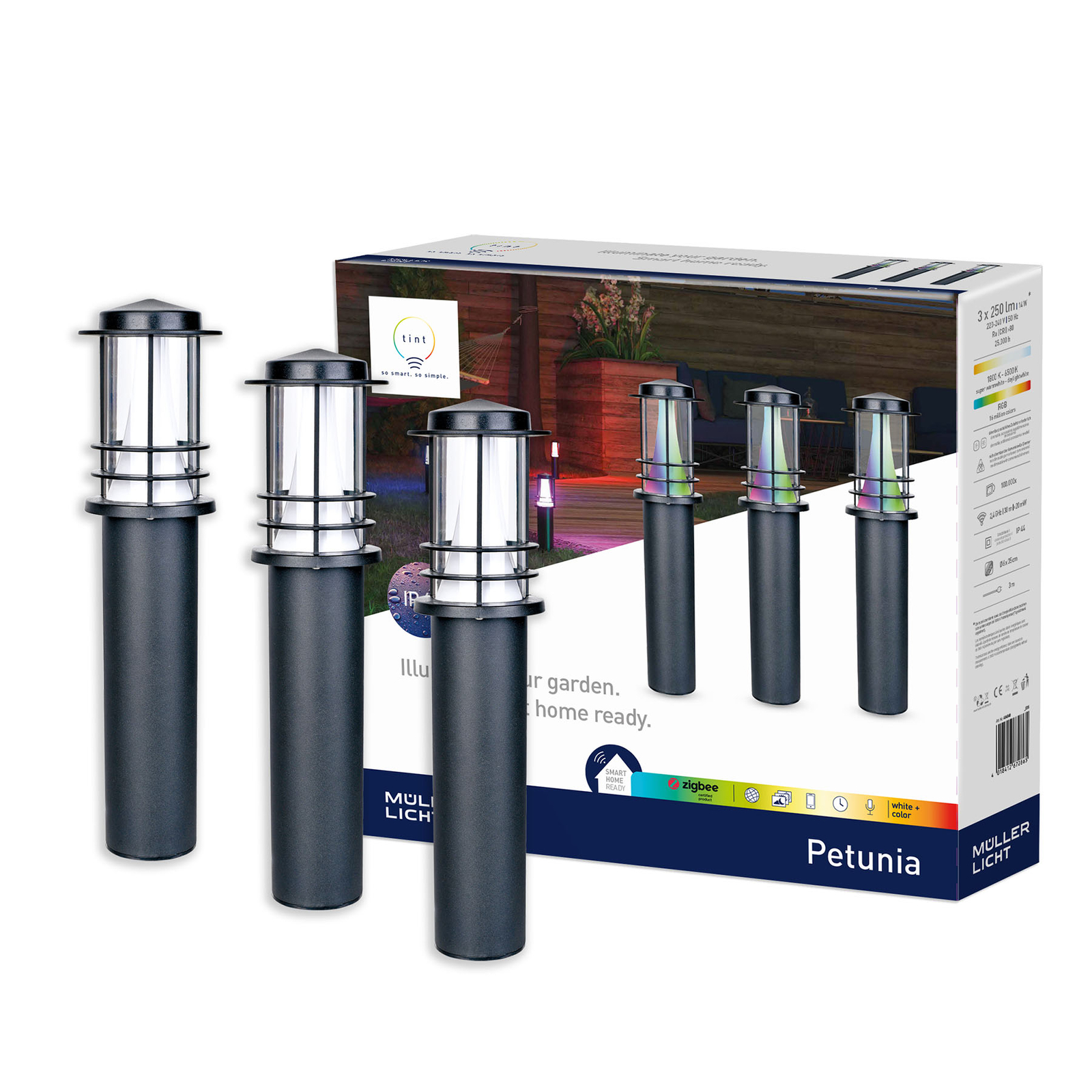 Müller Licht tint Petunia-LED-pylväsvalaisin 3 kpl