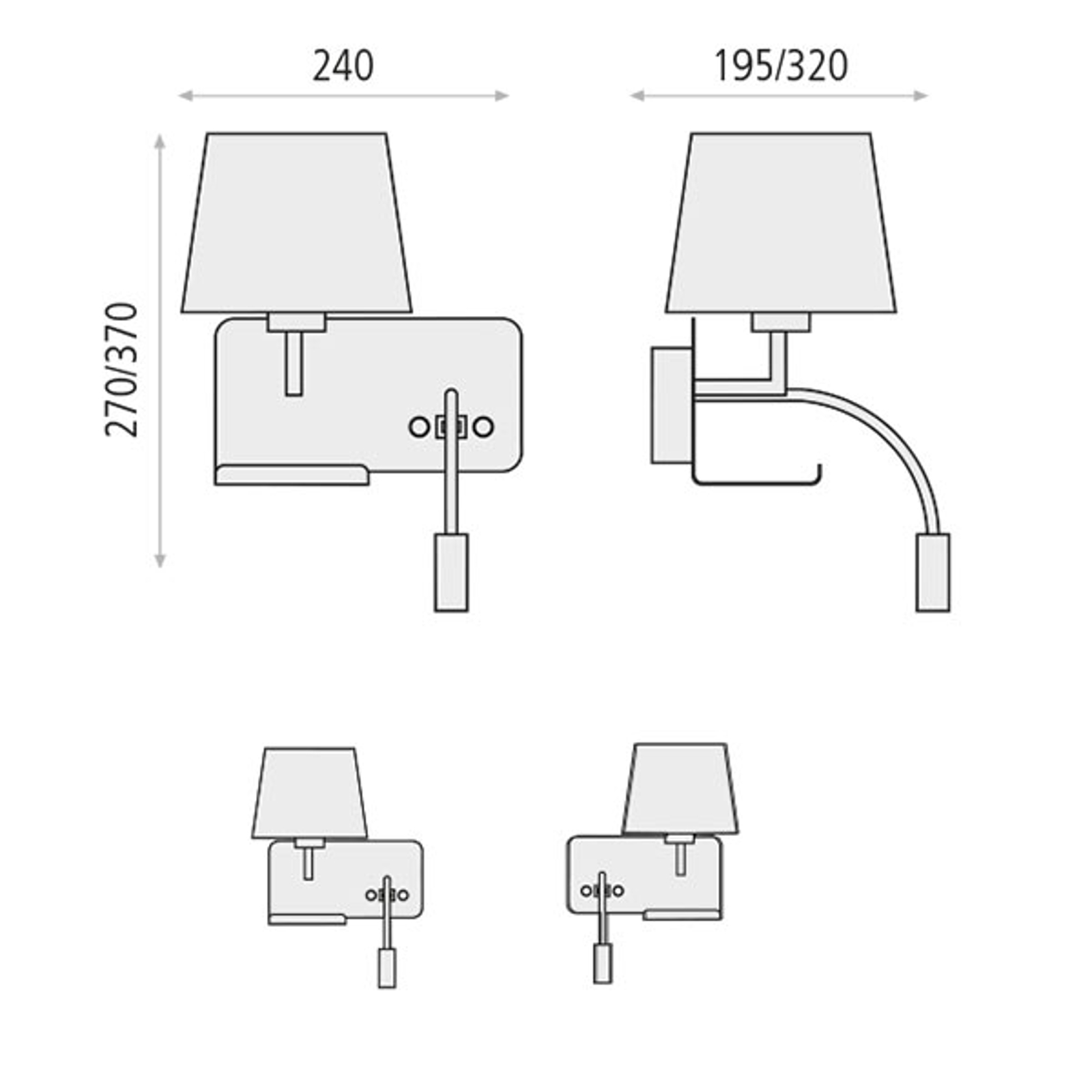 Seinälamppu Hold oikea, lukuvarsi ja USB-liitäntä