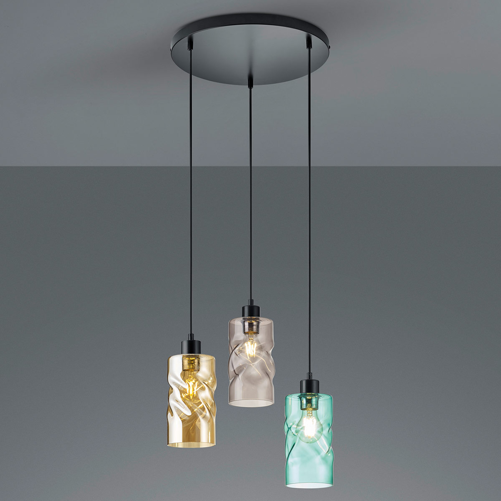 Riippuvalo Swirl, asivarjost., 3-lamp., pyöreä