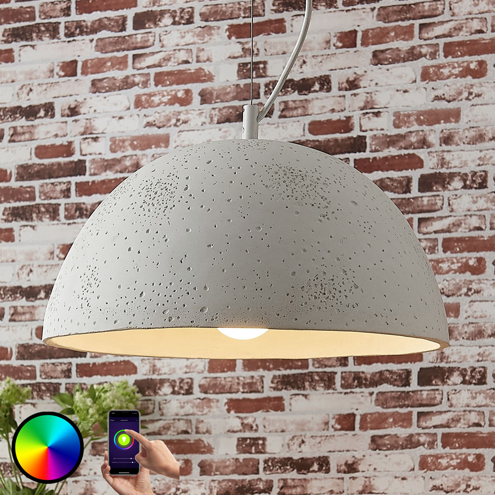 Lindby Smart betoniriippuvalaisin Carolle, RGB-LED