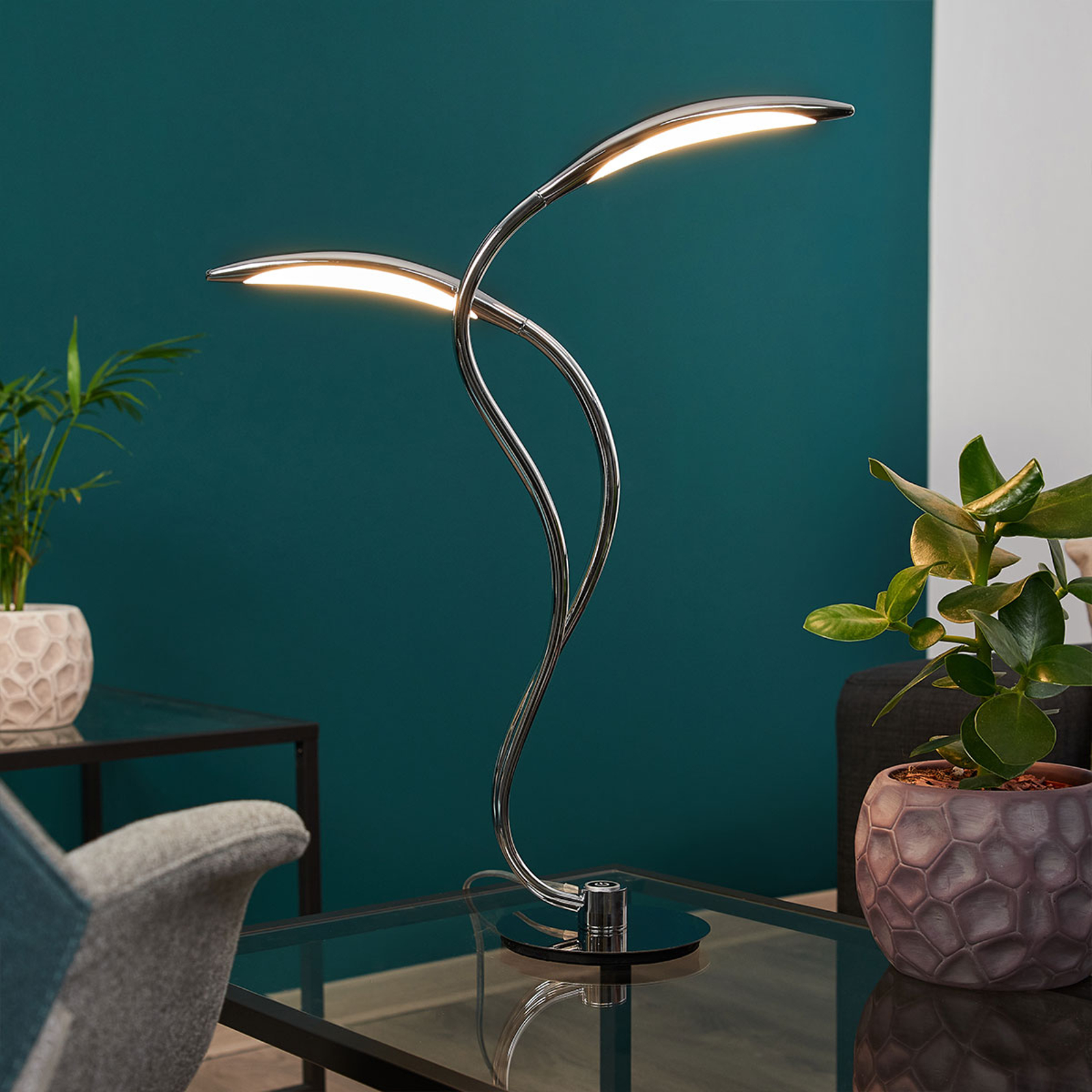 LED-pöytälamppu Hampton, himmennys, kromi, 2-lamp