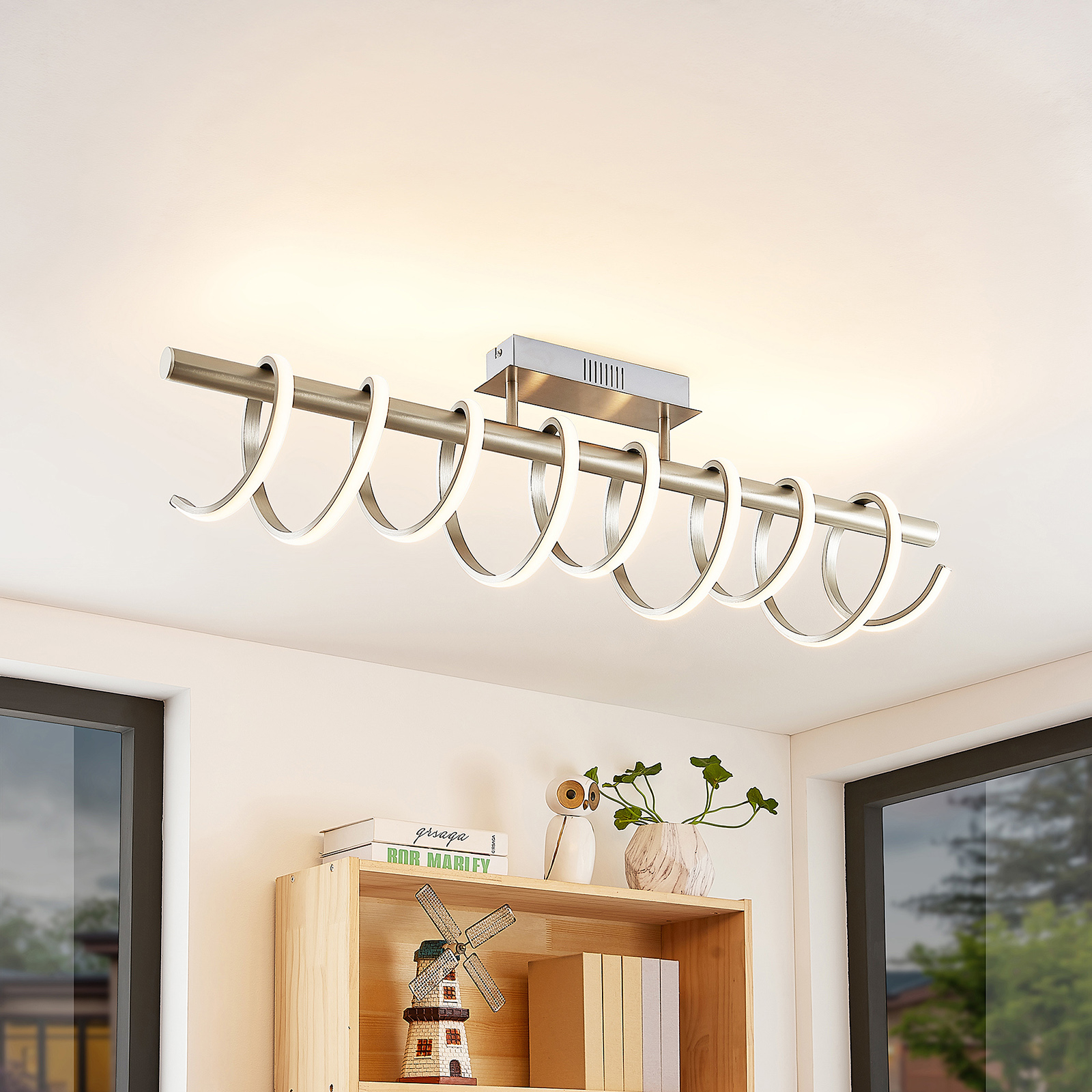 Lucande Milora -LED-kattovalaisin 100 cm, nikkeli