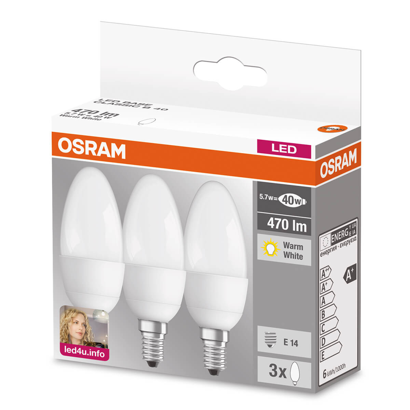 E14 5,3W 827 LED-kynttilälamppu 3 kpl matta