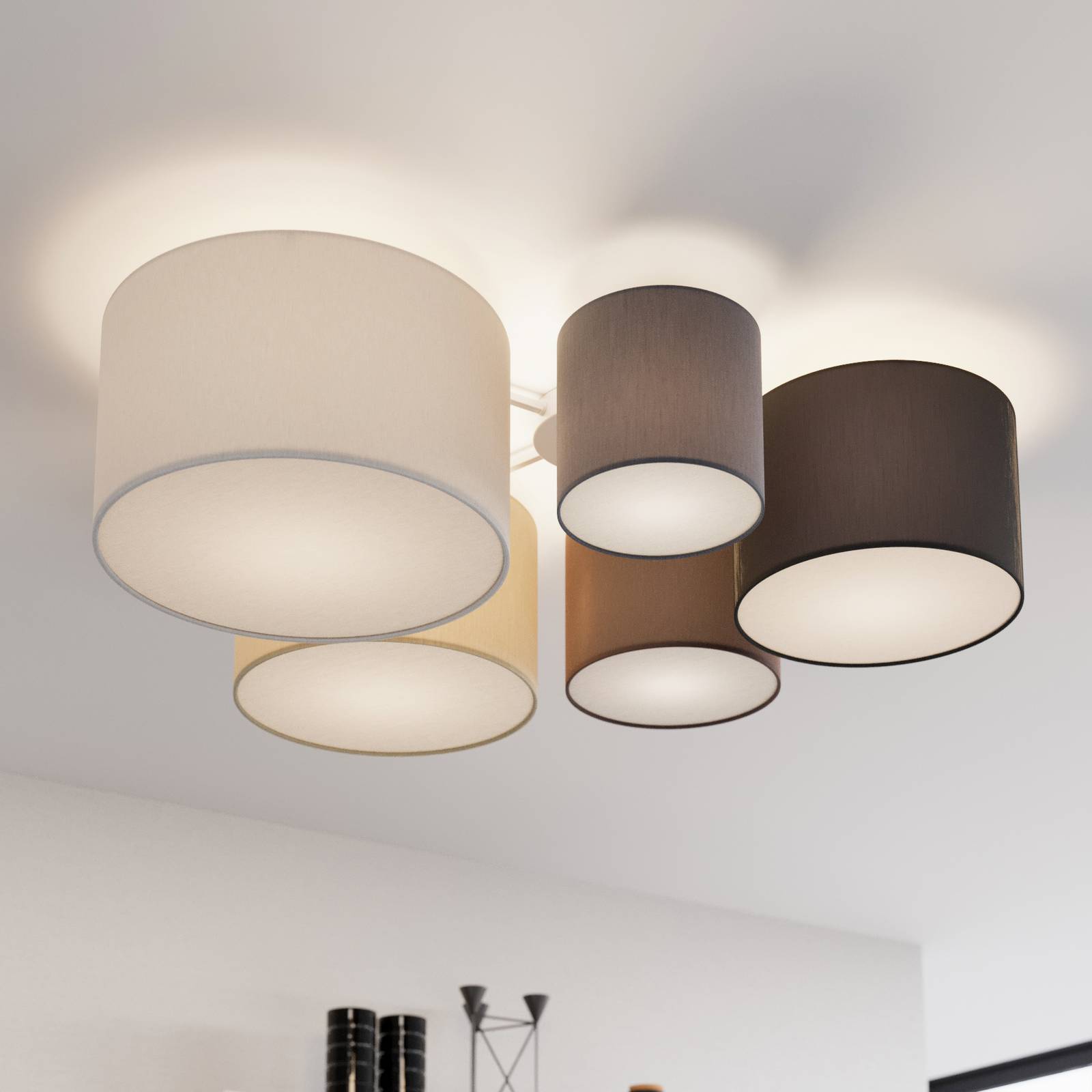 Lindby Laurenz -kattovalaisin 5-lamp. ruskea-beige
