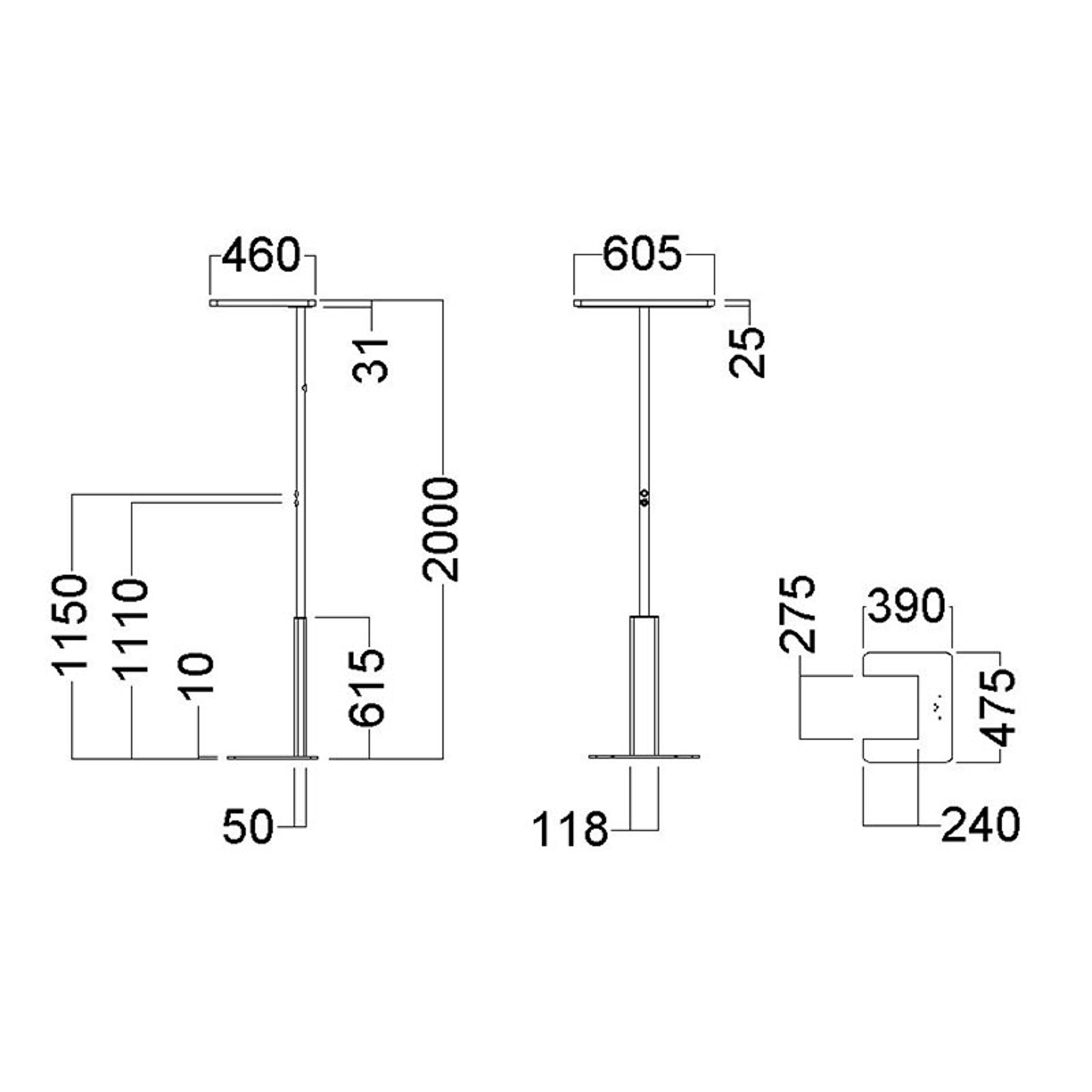 Toimiston LED-lattialamppu LINEA-F, himmennys, CCT