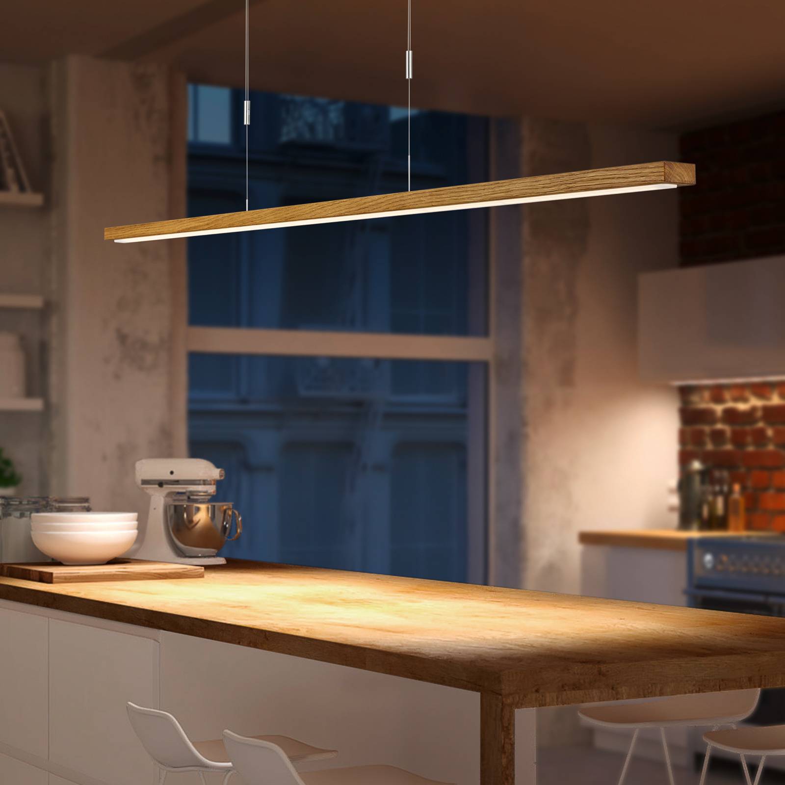 BANKAMP Tulsa LED-riippuvalo tammi alasvalo 100cm