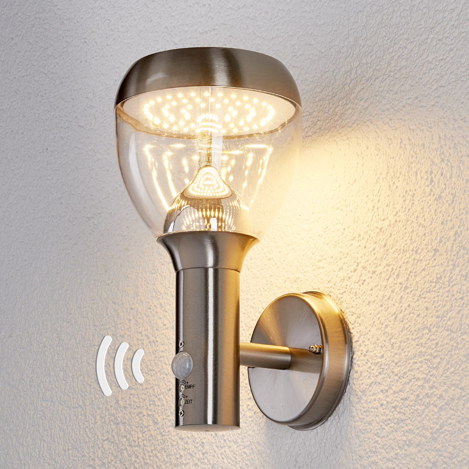 LED-ulkoseinävalaisin Etta, tunnistin, ruostumaton