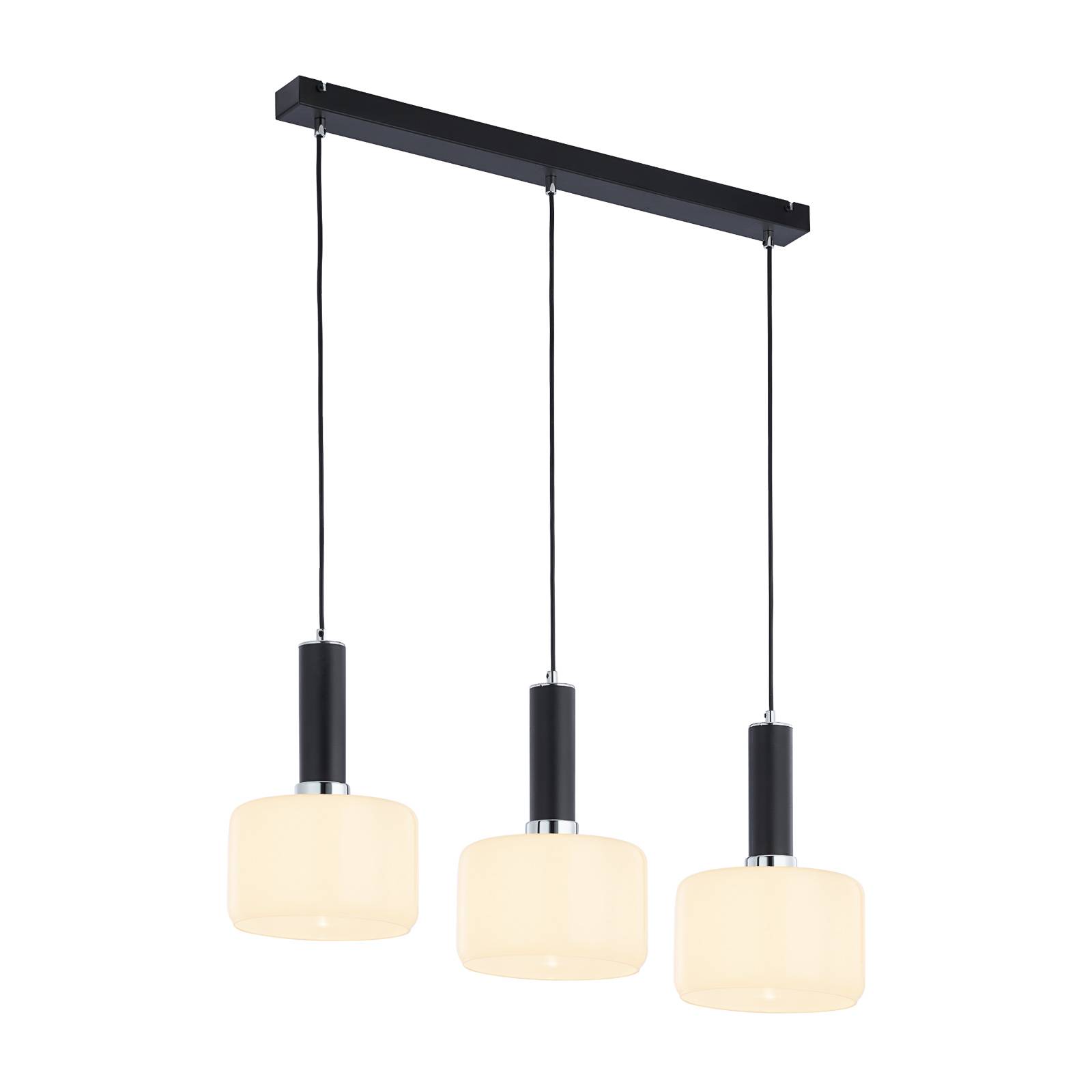 Riippuvalo Viva, opaali/musta/kromi 3-lamppuinen