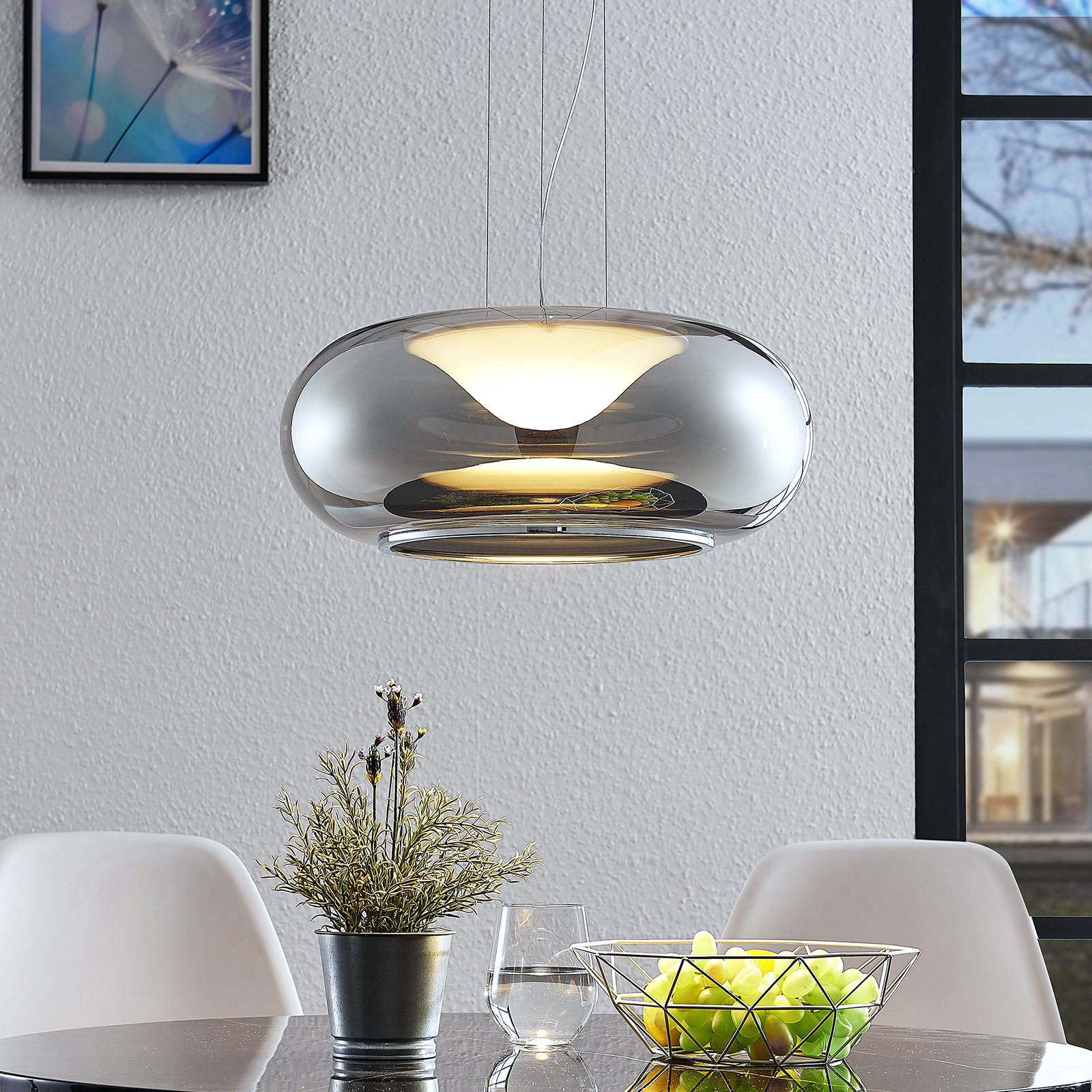 Lasinen LED-riippuvalaisin Mijo savunharmaa