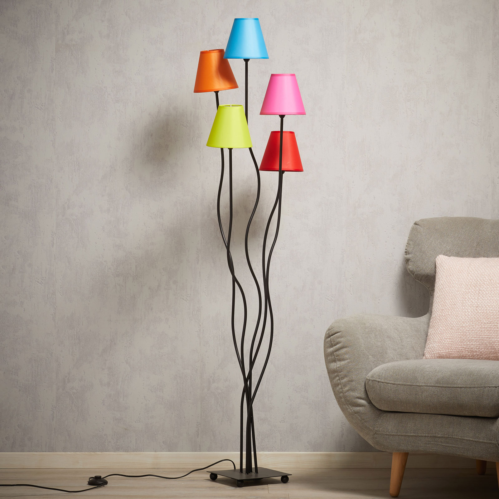 Tekstiililattiavalaisin Colori 5 lamppua värikäs
