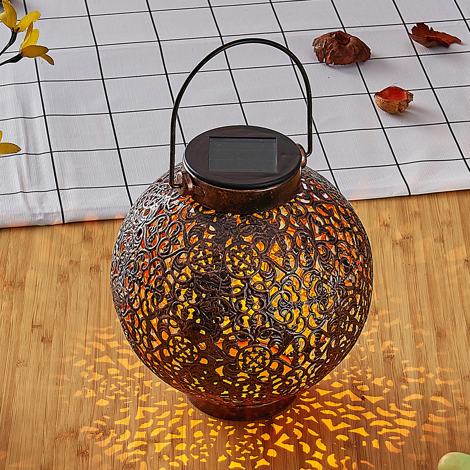Aurinkok. LED-lyhty Dunjaris, ornamentti kupari
