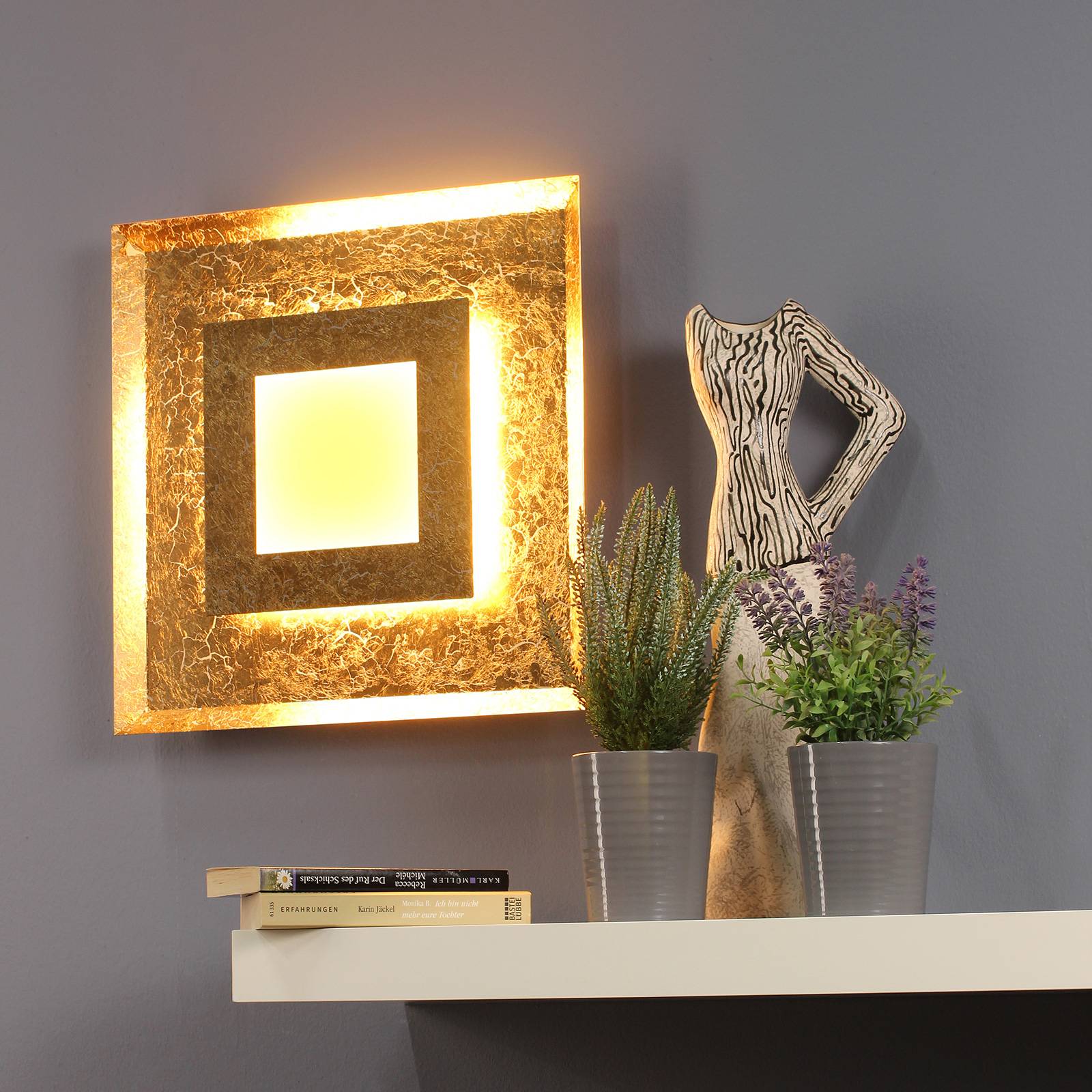 Window-LED-seinävalaisin, 39 x 39 cm, kulta