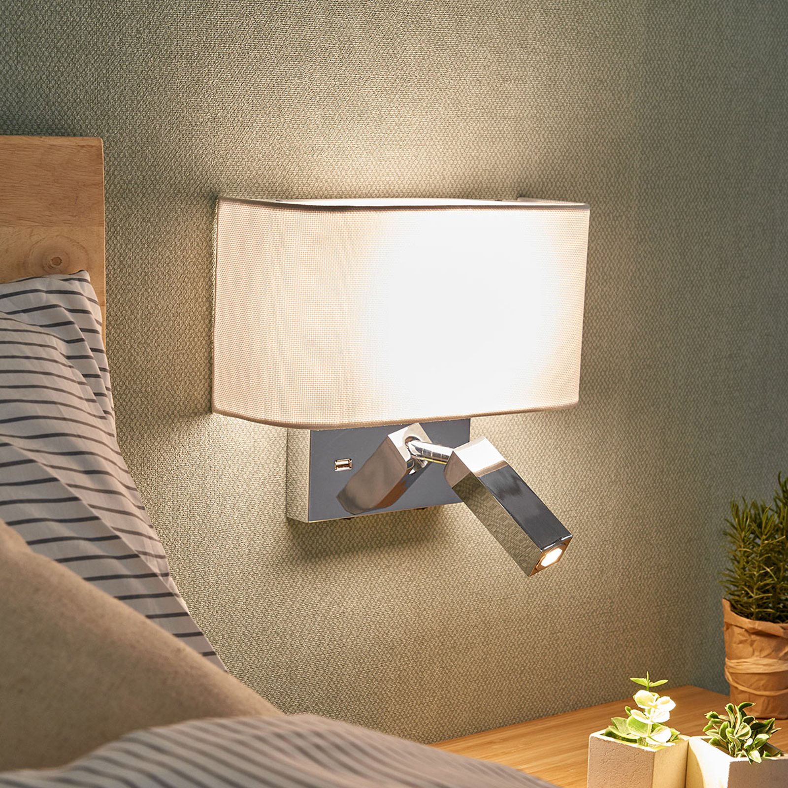 LED-seinävalaisin Virve, lukuvalo ja USB-portti