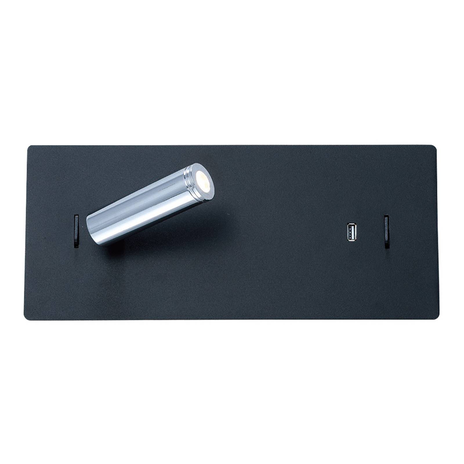 Lucande Kimo -LED-seinävalo, musta, USB-liitäntä