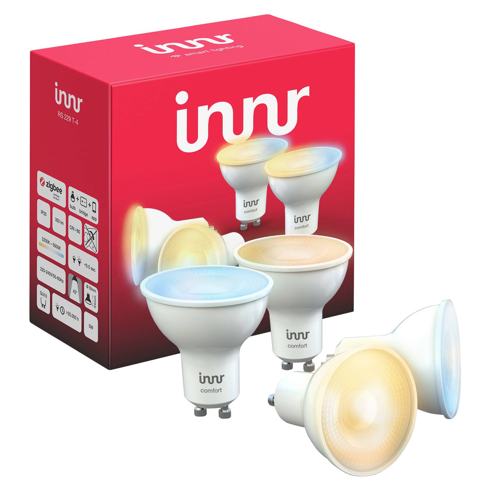 Innr LED-spotti GU10 5W 350lm, 2200–5000 K, 4 kpl