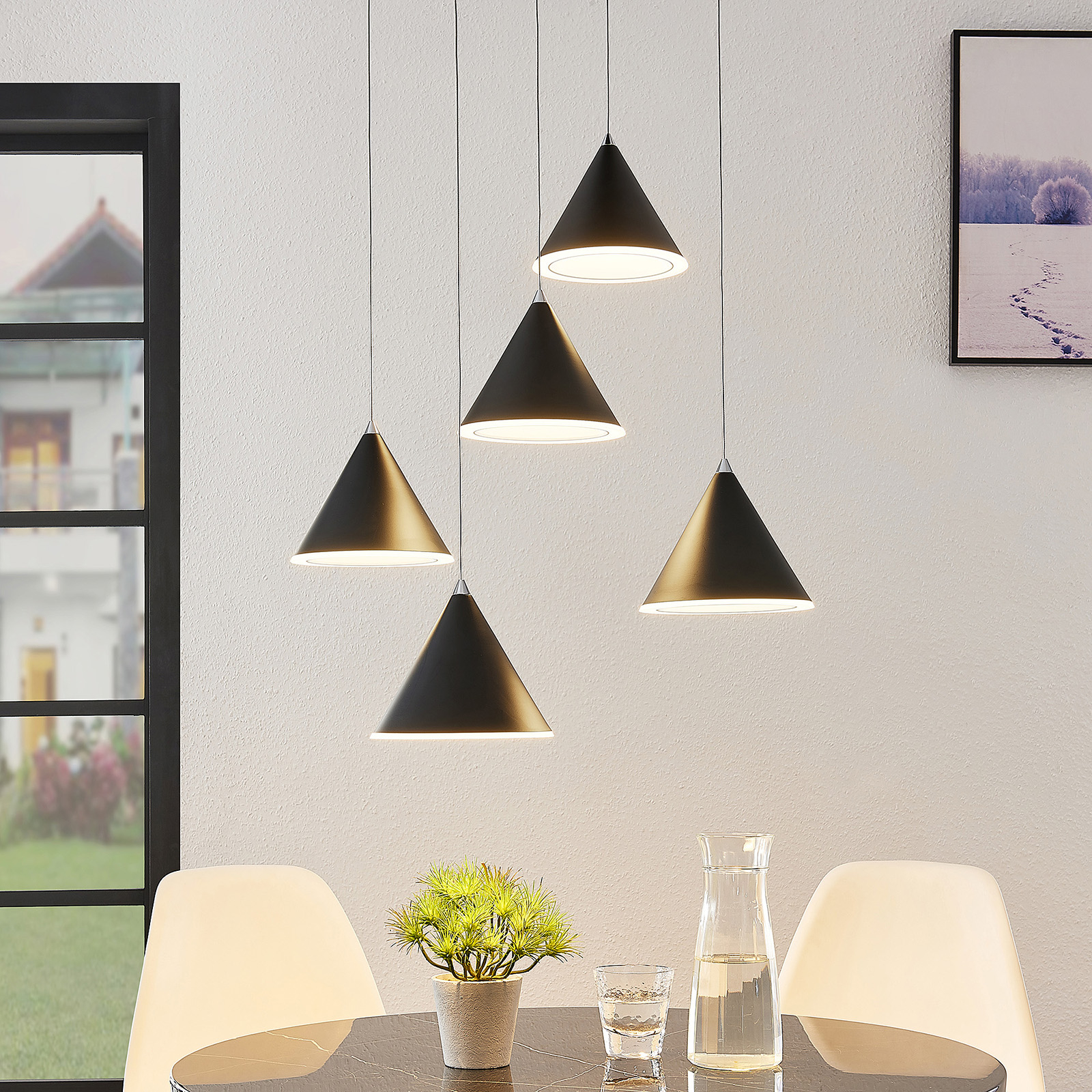 Lucande -LED-riippuvalaisin Livan, musta, 5-lamp.