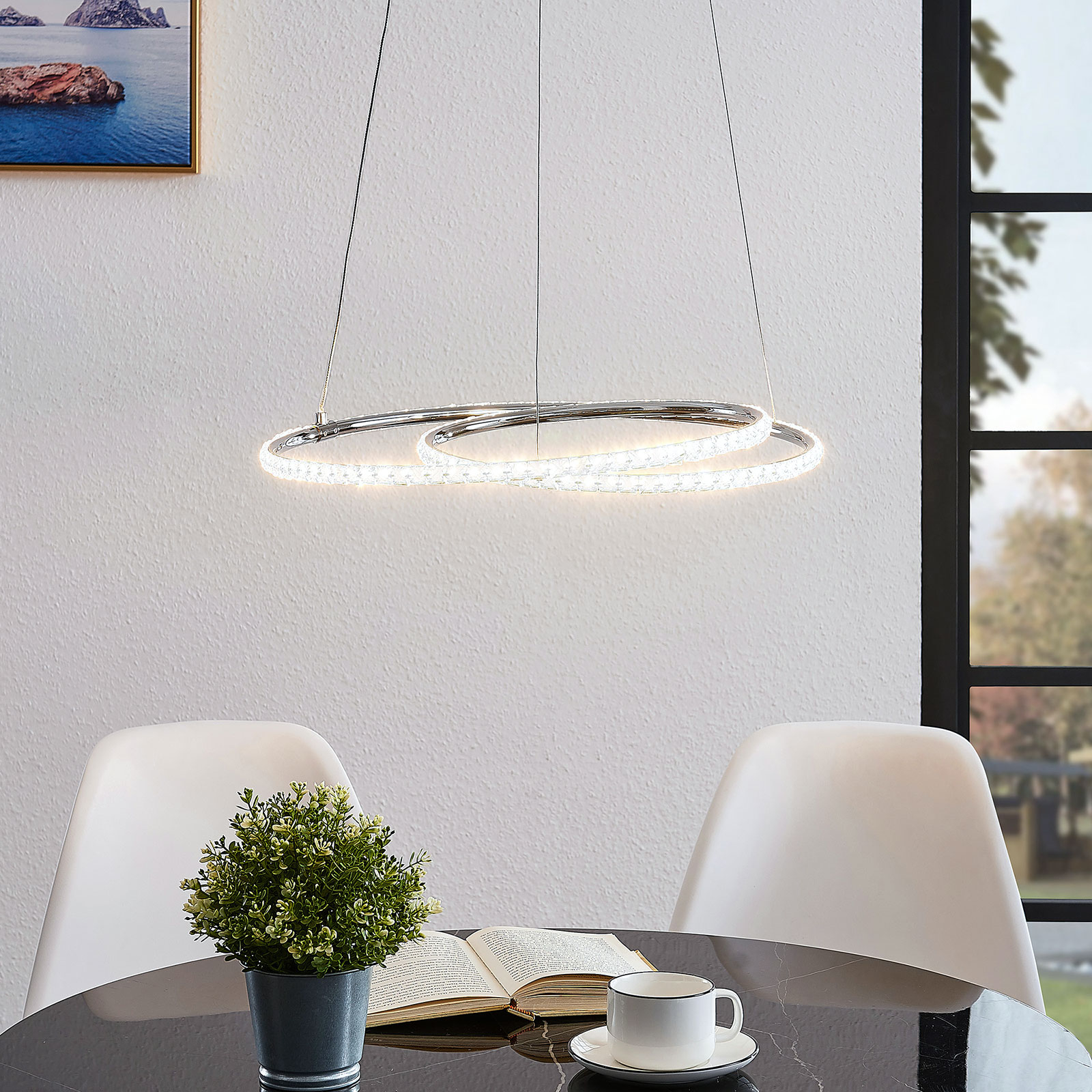 Lindby Lucy LED-riippuvalaisin, 45 cm, kristalli