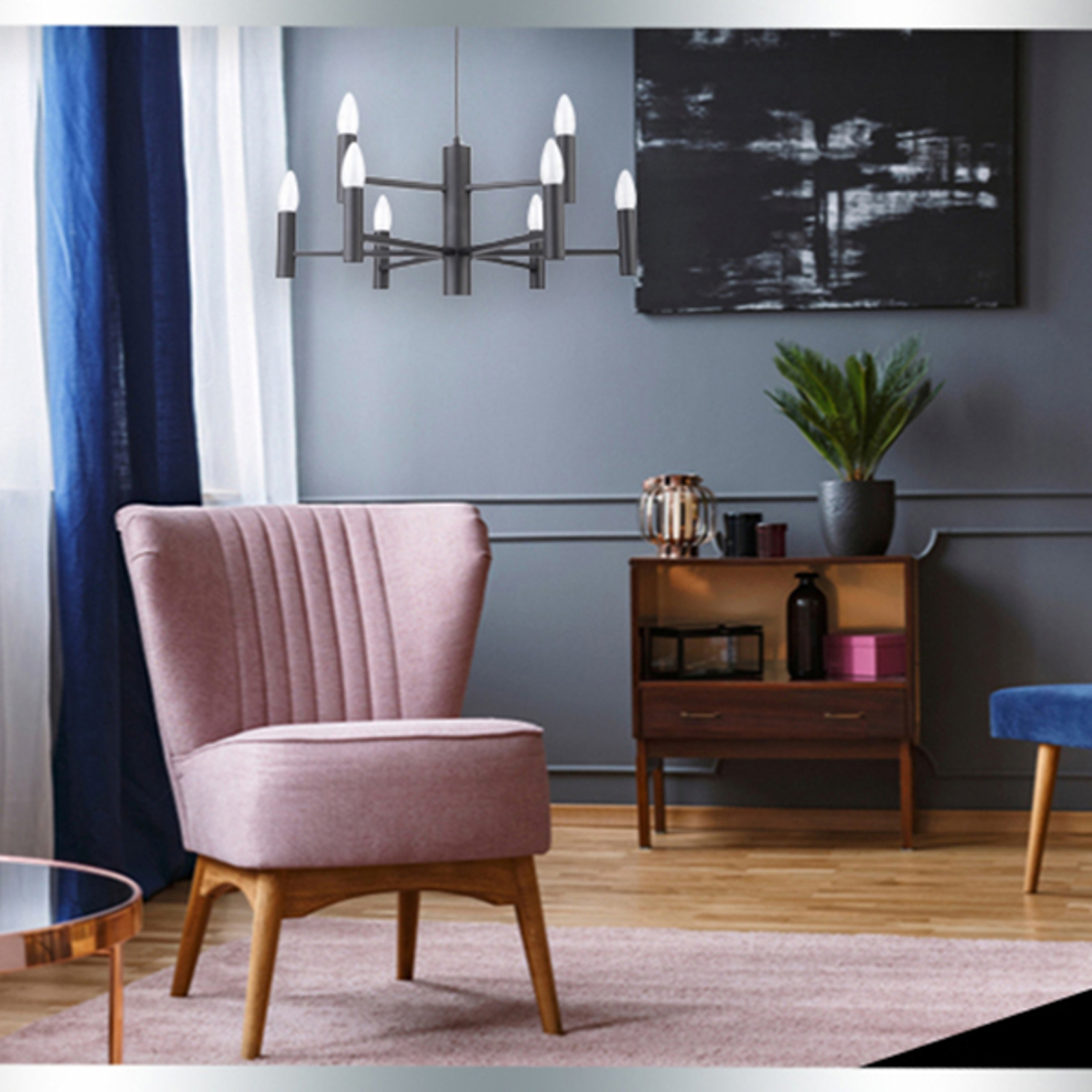Riippuvalaisin Fokus metallissa, musta, 9-lamp.