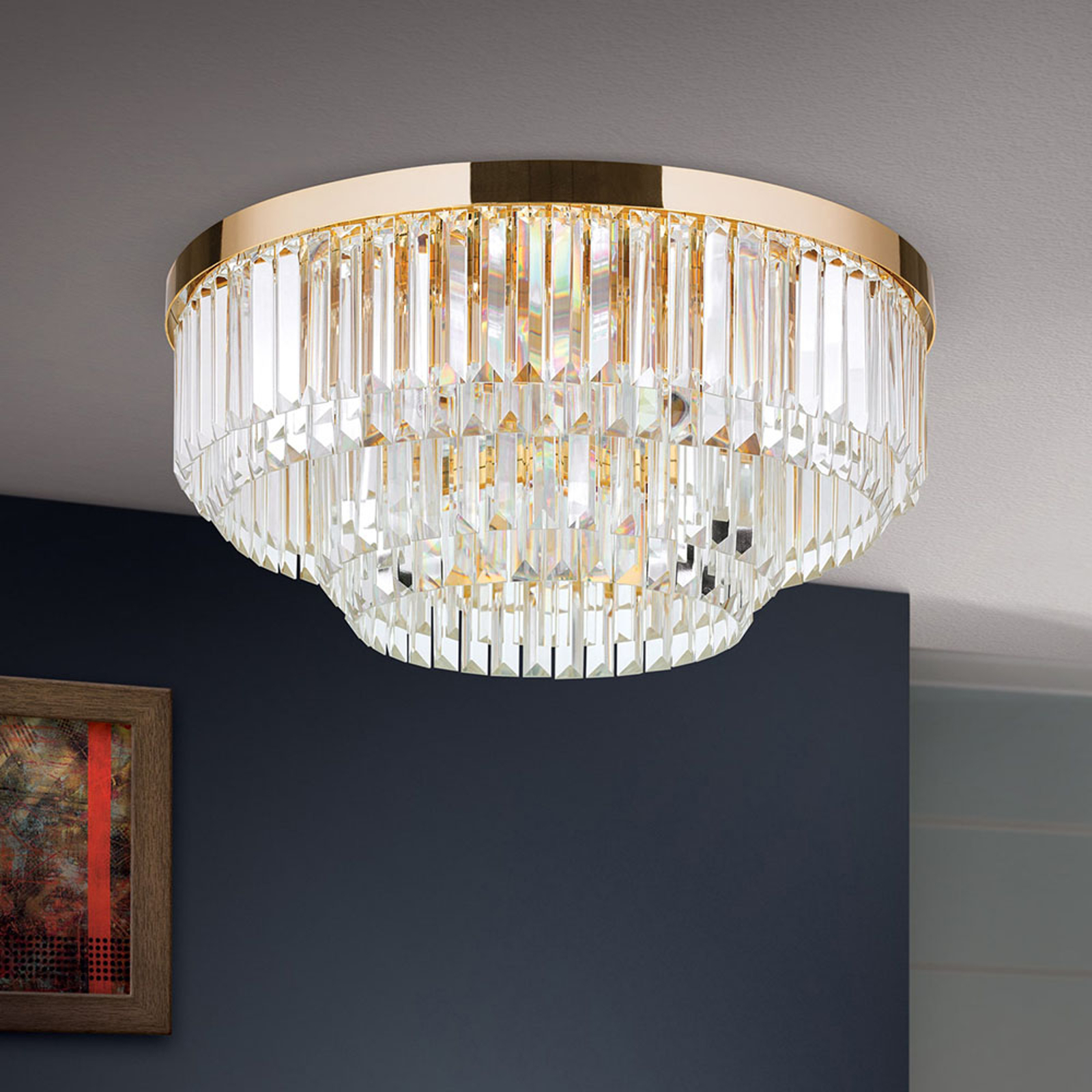 LED-kattovalaisin Prism, kulta, Ø 55 cm
