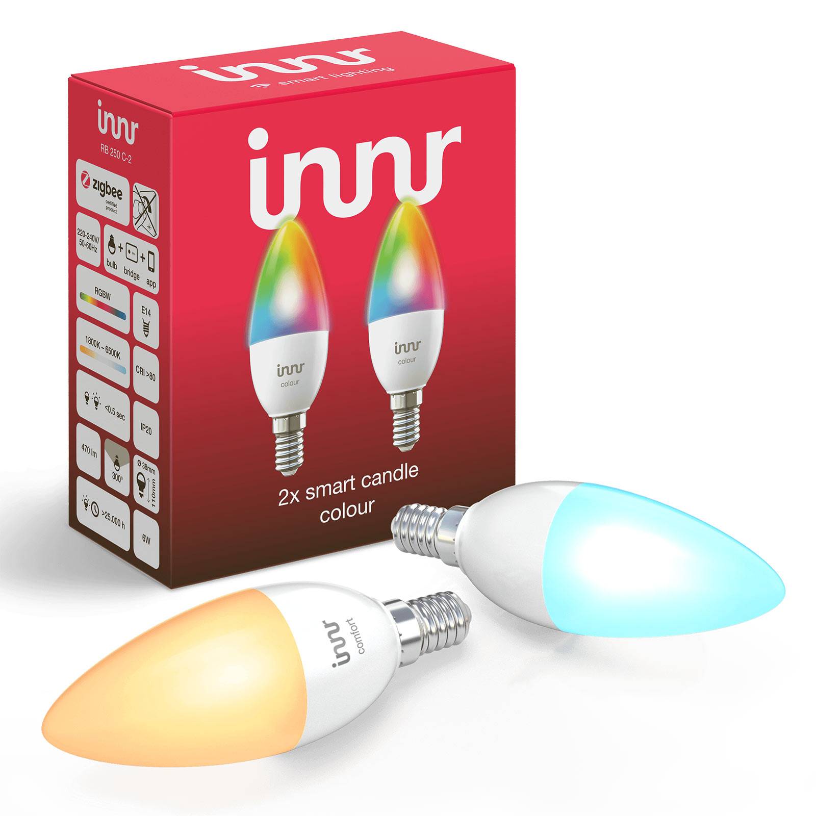 E14 6W LED-lamppu Innr Smart Candle Colour, 2 kpl