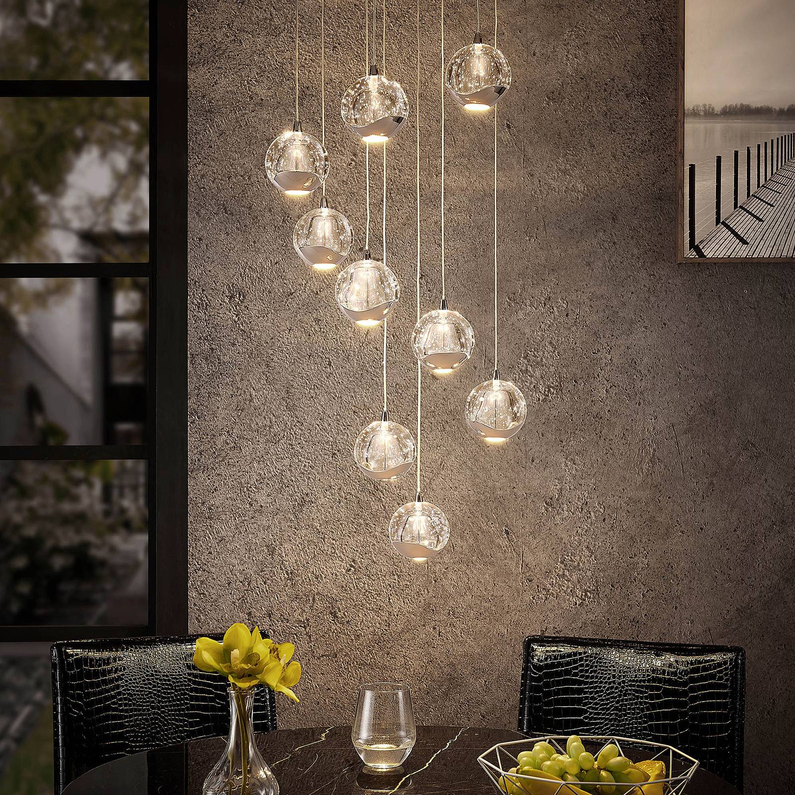 Lucande Hayley -LED-riippuvalo, 9-lamp., kromattu
