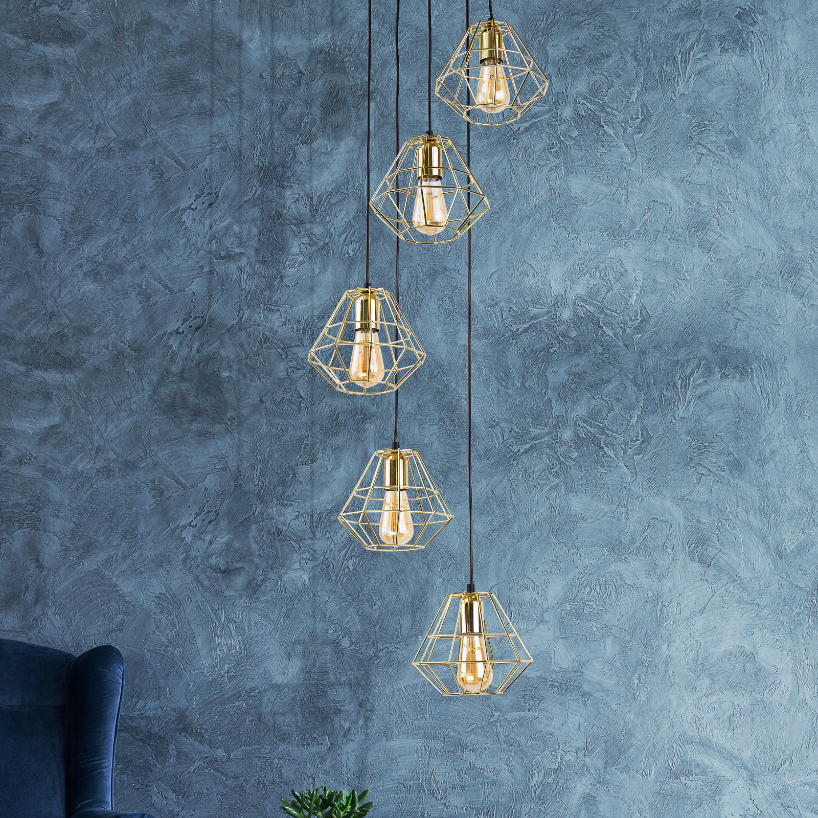 Riippuvalaisin Diamond, 5-lamp., kulta/musta