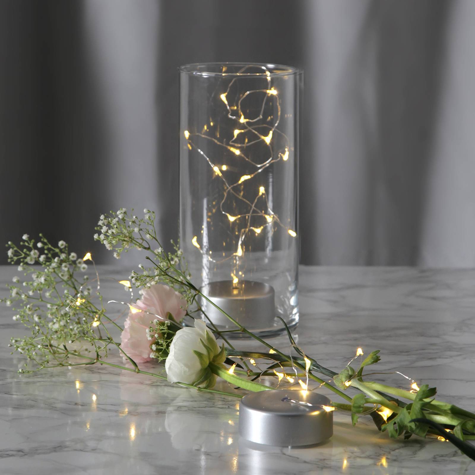 Paristokäyttöinen pitkä LED-valoketju Dew Drops
