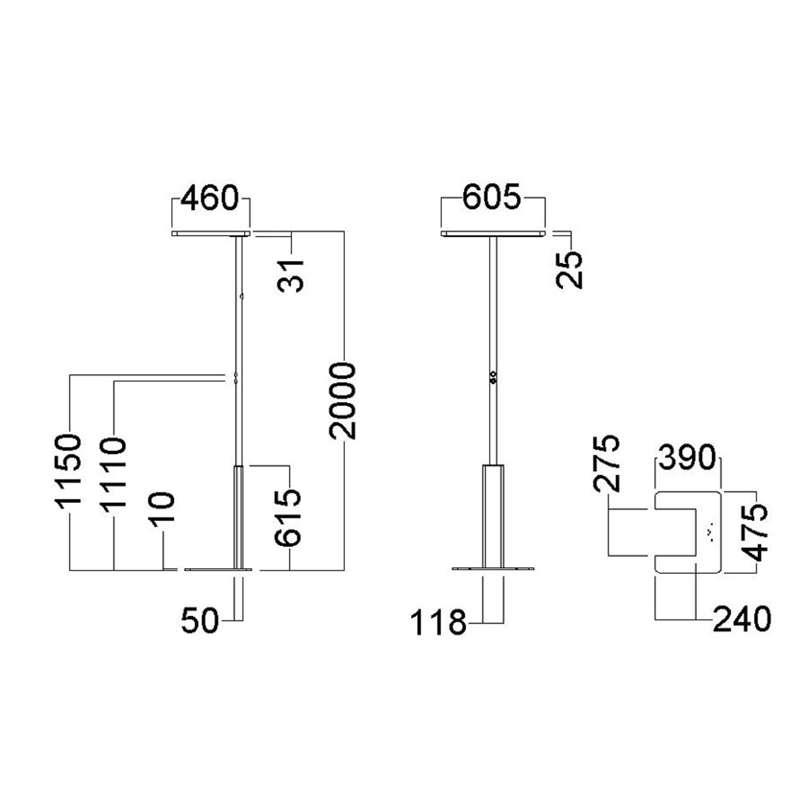 Toimiston LED-lattialamppu LINEA-F, CCT, harmaa