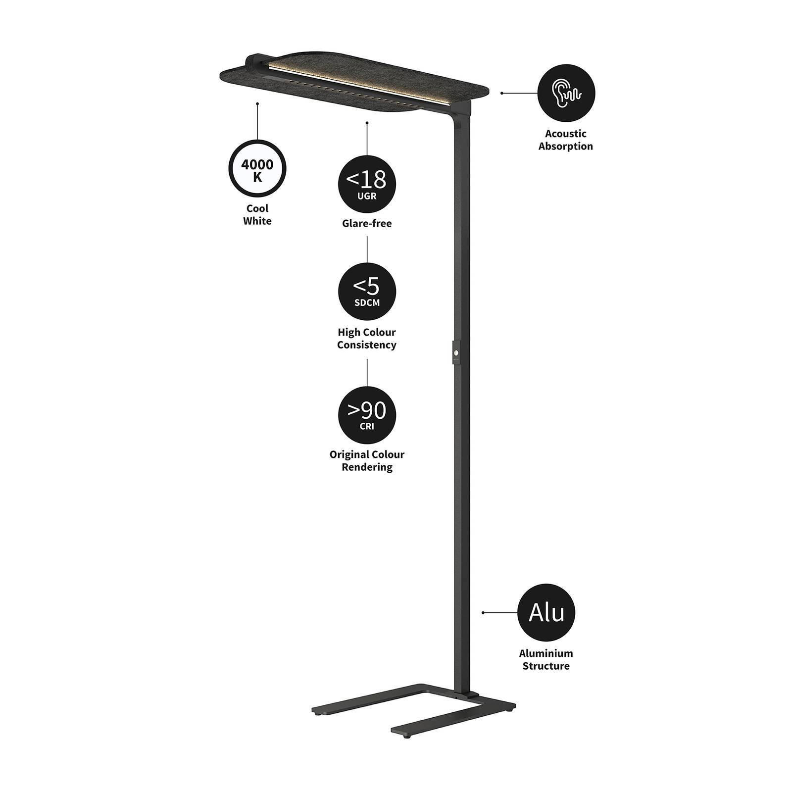 Arcchio Ameir toimiston LED-lattiavalaisin harmaa