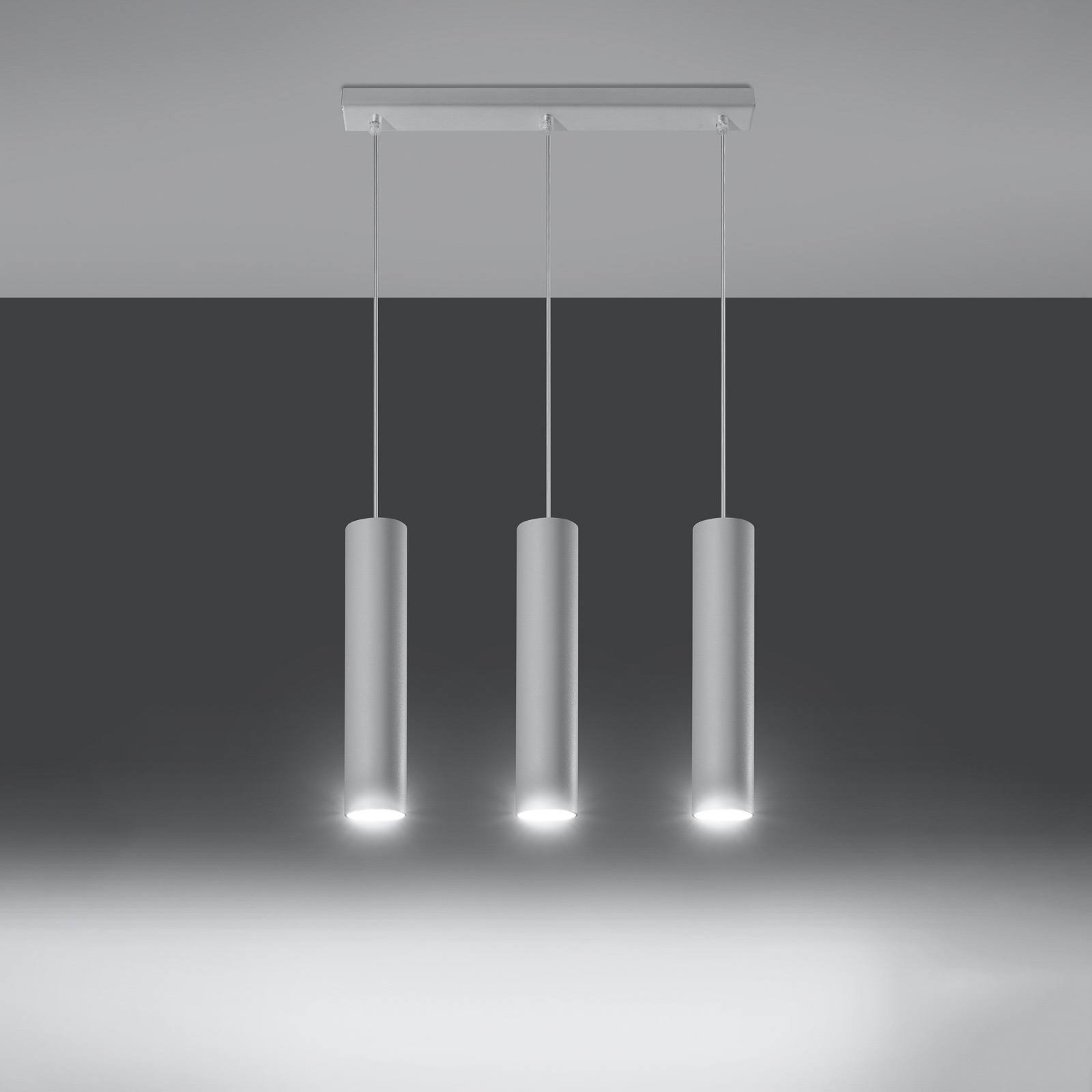 Riippuvalaisin Tube, valkoinen, 3-lamppuinen