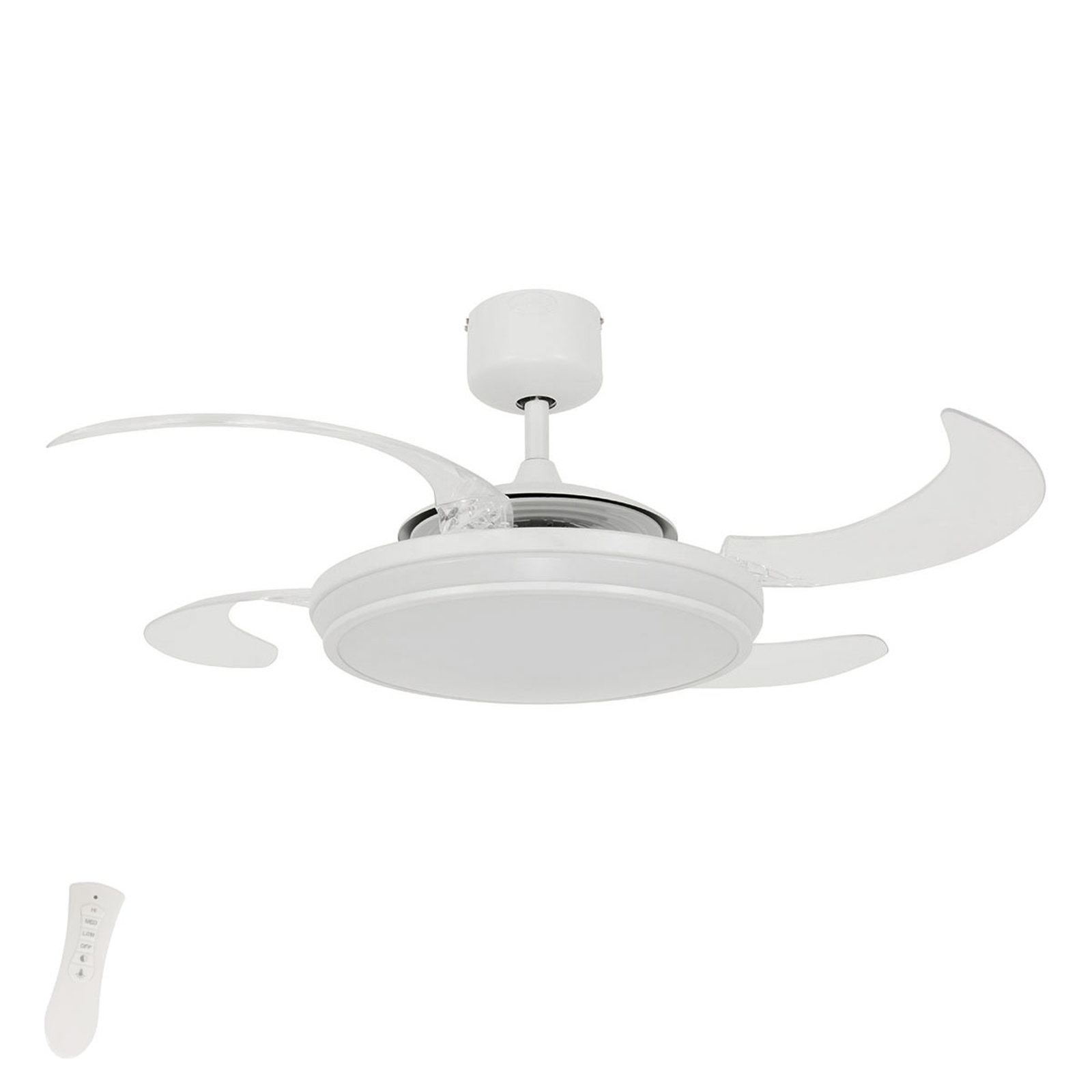 Valkoinen LED-kattotuuletin Fanaway Evo1 sekä valo